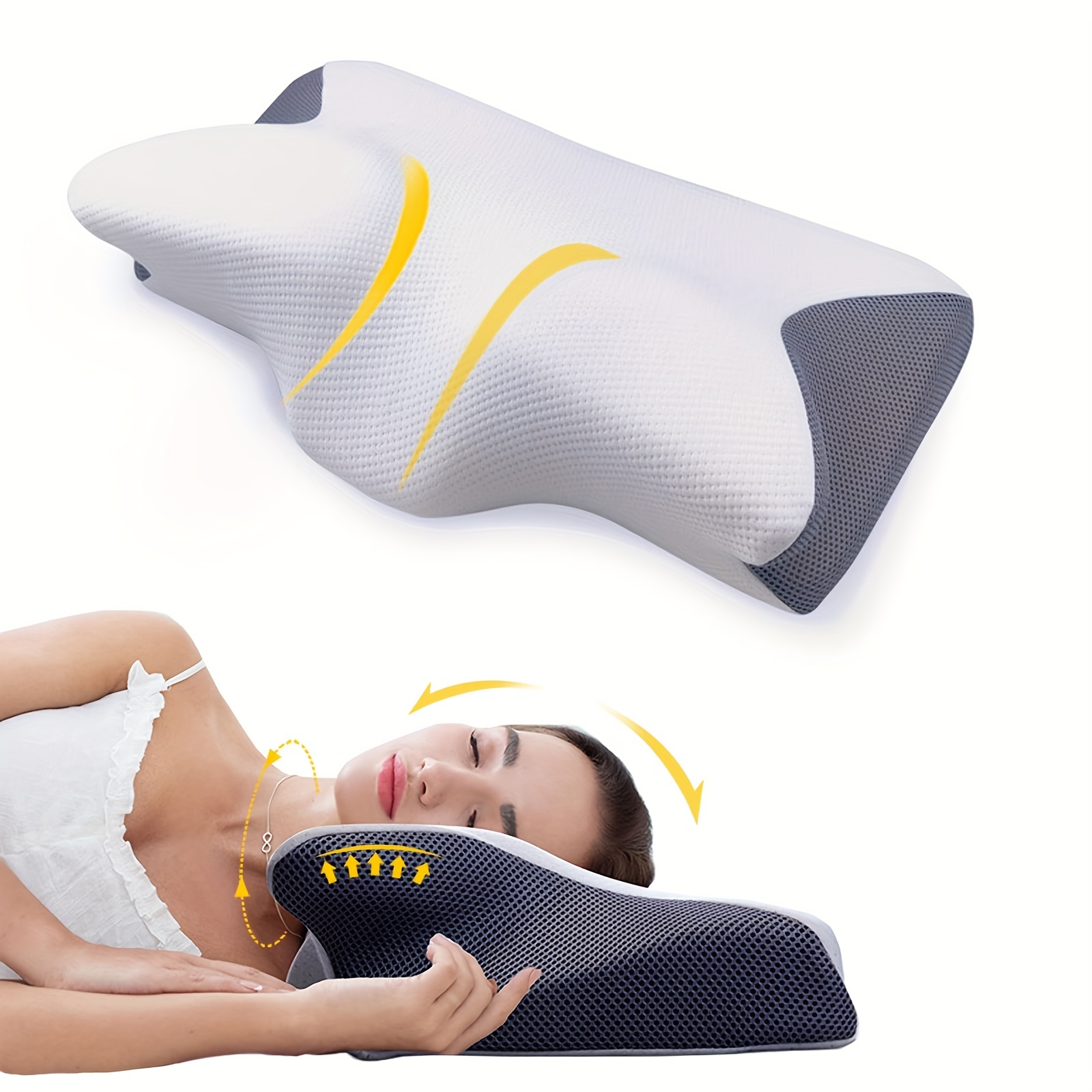 MARNUR Cervical Pillow Memory Foam Orthopedic Pillow for Neck Pain Sleeping  Side & Back & Stomach Sleeper with White Pillowcase 