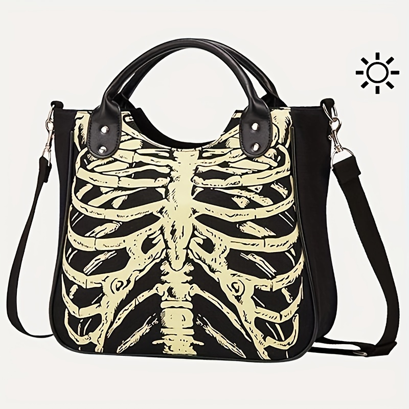 Y2K Women Girls Gothic Skulls Printing Leather Shoulder Bags Totes Female Punk Cross Chain Large