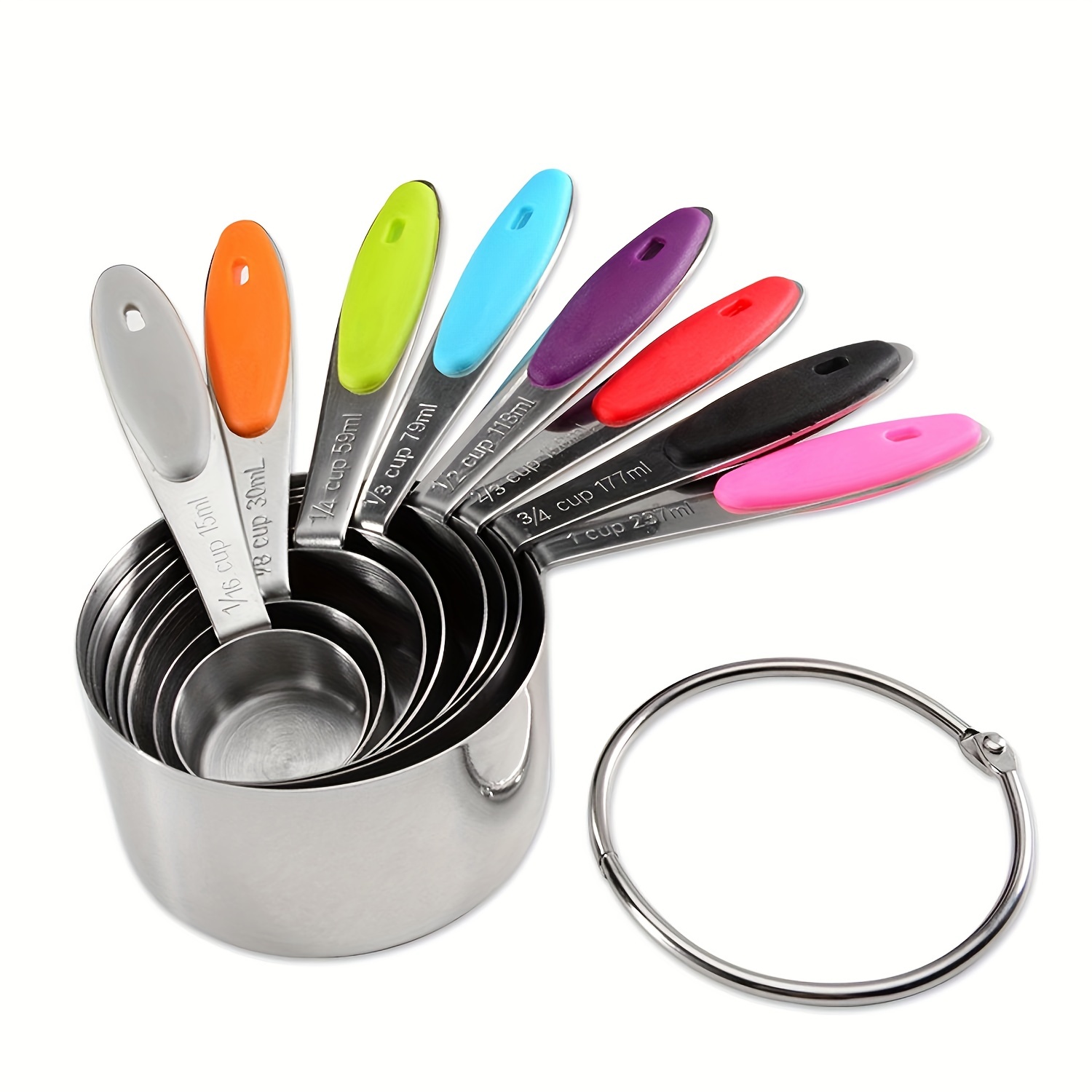 4 in 1 Silicone Telescopic Measuring Cups and 4 in 1 Measuring Spoons with Scale Measure Cups Spoons Kit Kitchen Tool (Random Color), Size: Medium
