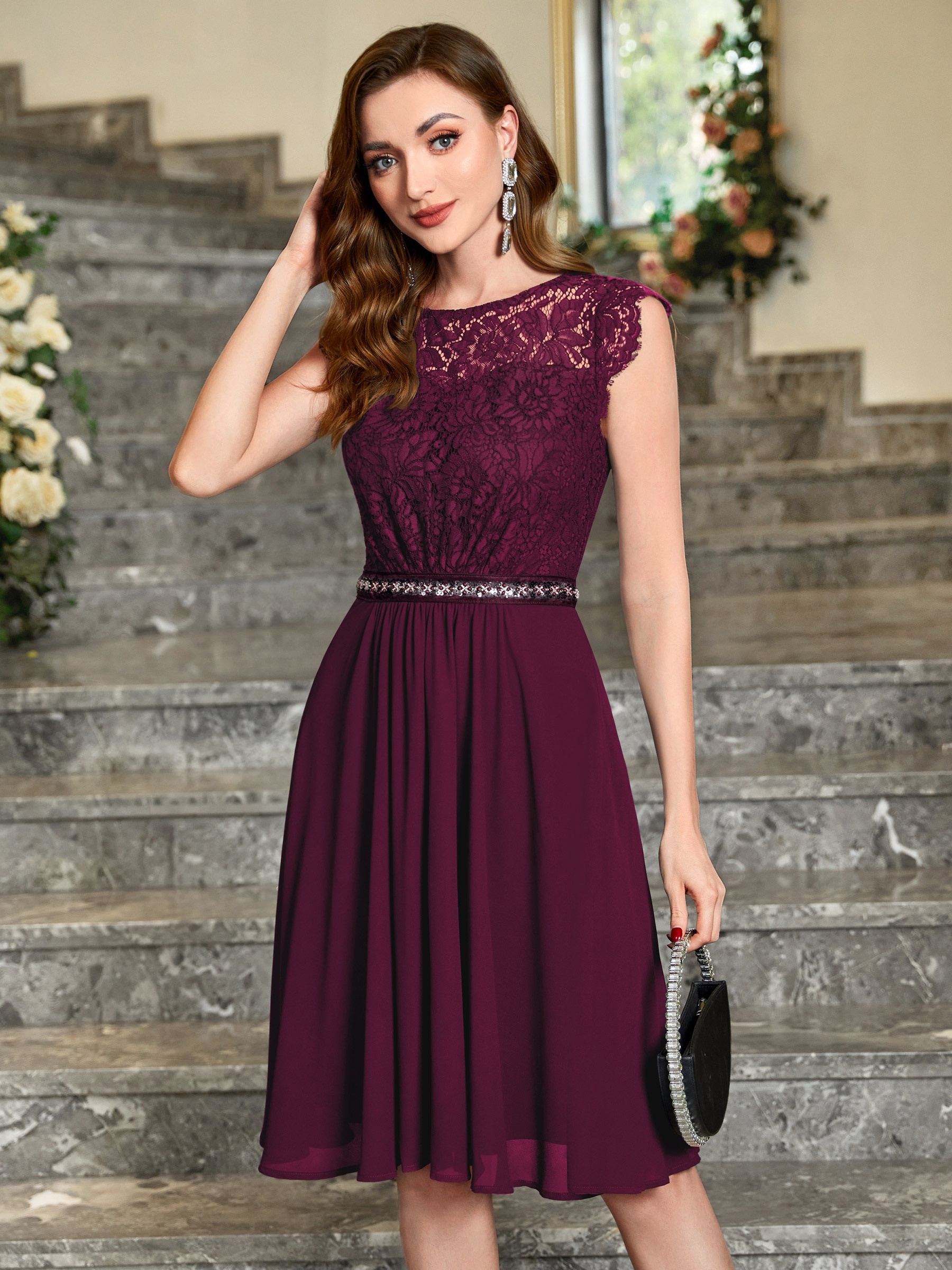 Fashion (03 Purple)Office Lady Elegant Summer Sleeveless Dress