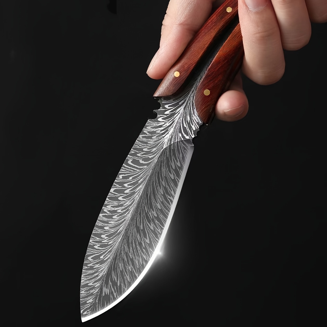 Feather Pattern Knife With Wooden Handle Leather Holder - Temu