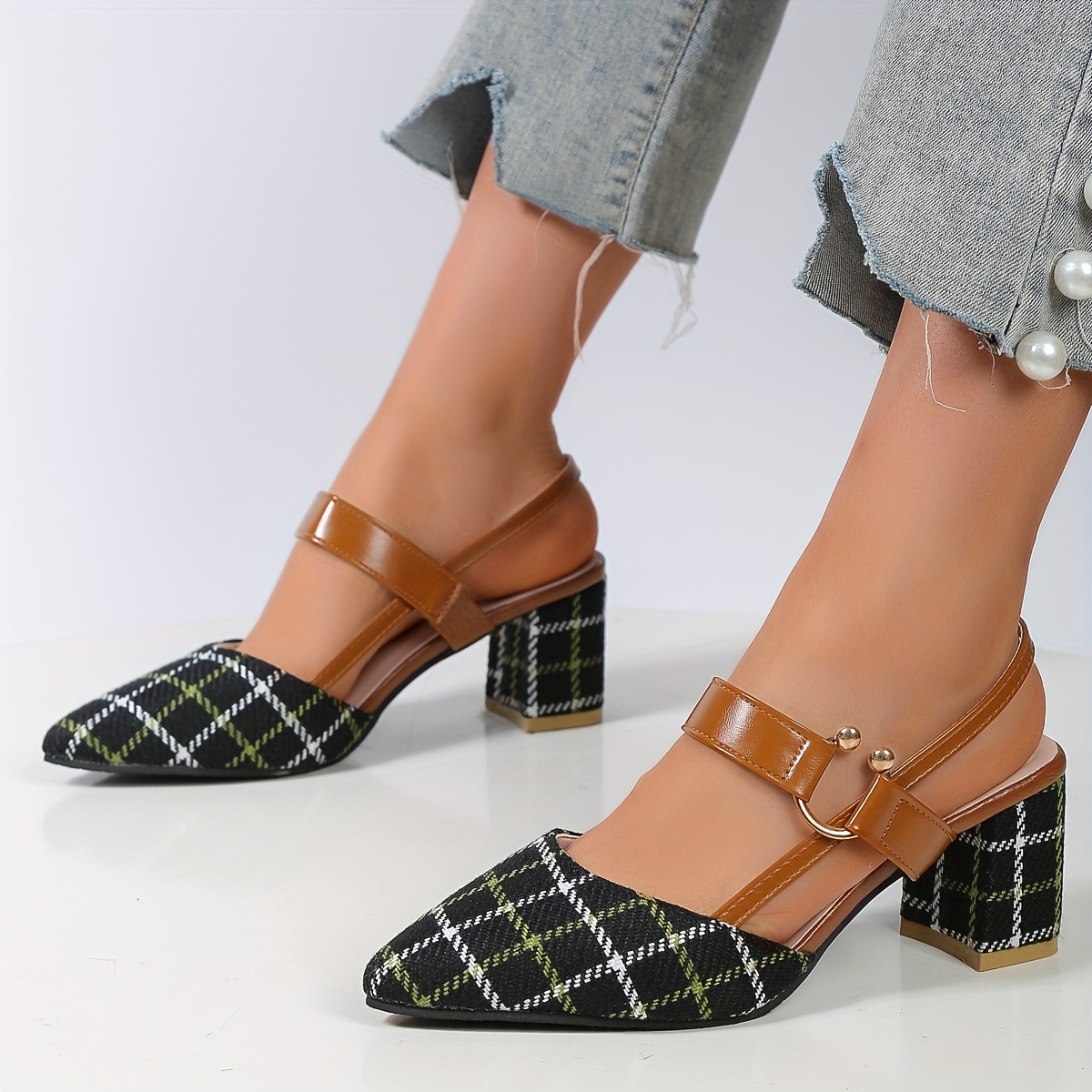 plaid slingback shoes