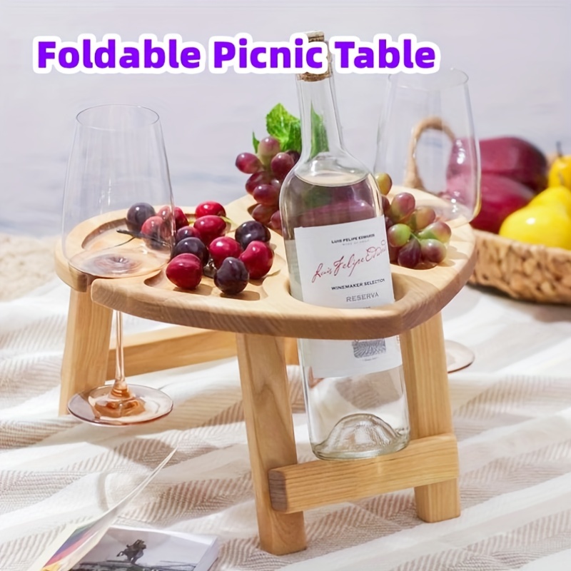 Multifunctional Portable Wine Picnic Table With 2 Bottle And 2 Wine Glasses  Holder, 1 Wooden Wine Table, Champagne Picnic Snack Table For Camping,  Beach, Outdoor, Indoor, Wine Lover Gift, Home And Outdoor Supplies - Temu