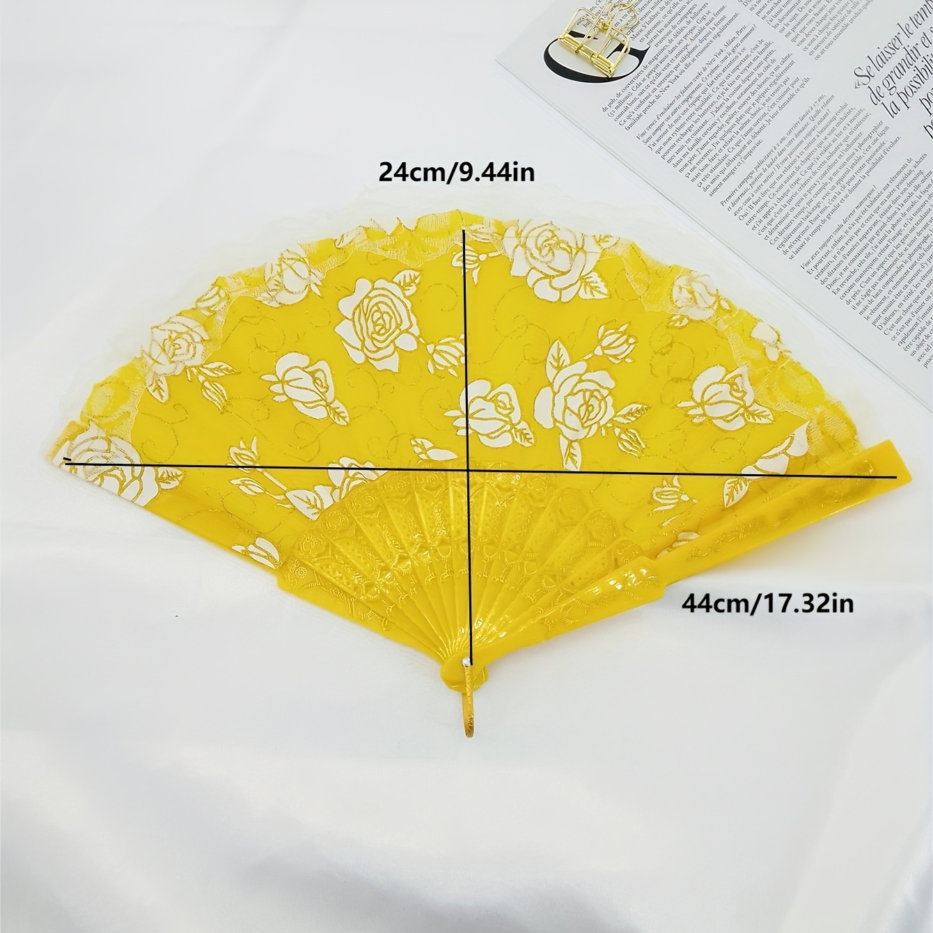 Chinese Style Floral Folding Fan with Lace for Dance Performance
