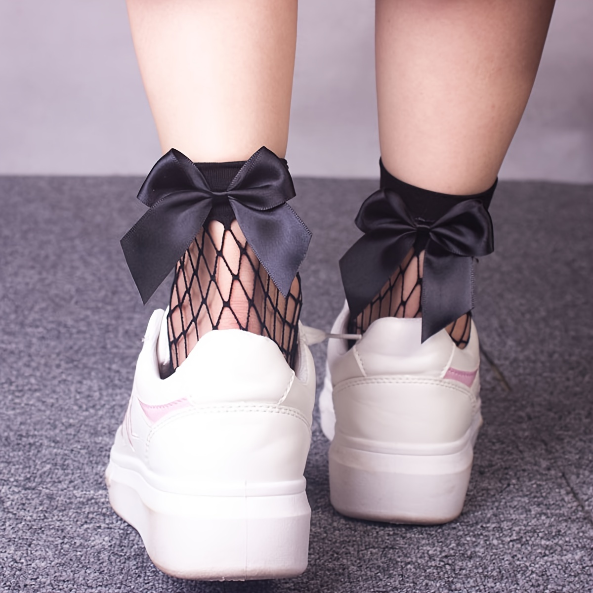 Black Fishnet Short Socks Lightly Breathable Bow Mesh Socks - Temu