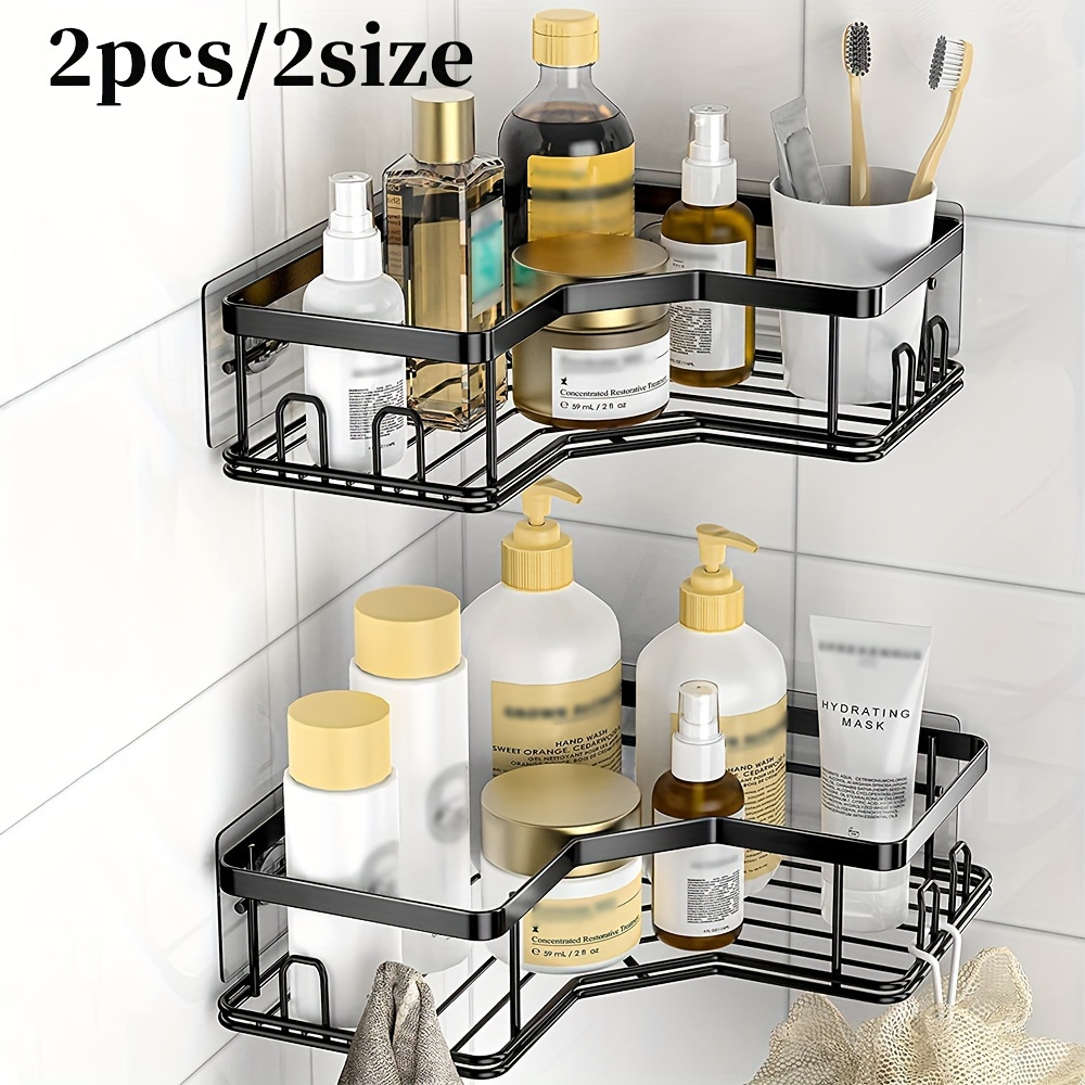 HangHover Étagère de douche rotative – Étagère d'angle murale de salle de  bain, étagères de rangement adhésives, support de shampooing en plastique –