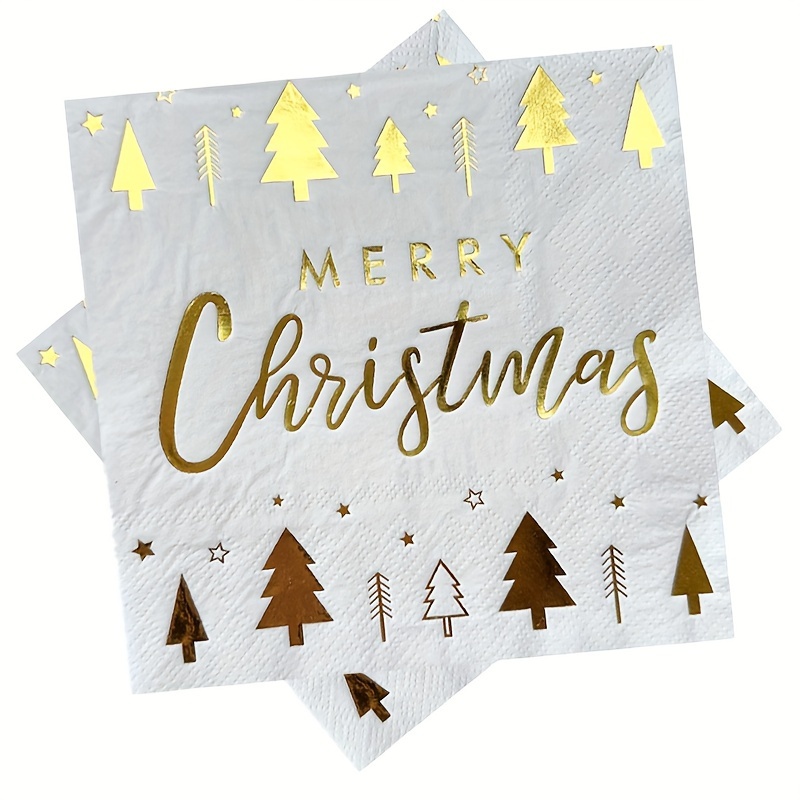 Image of 16pcs Of Christmas Napkins Shaped Like Christmas Trees With 'merry Christmas' Letters, Disposable Decorations For Christmas Parties