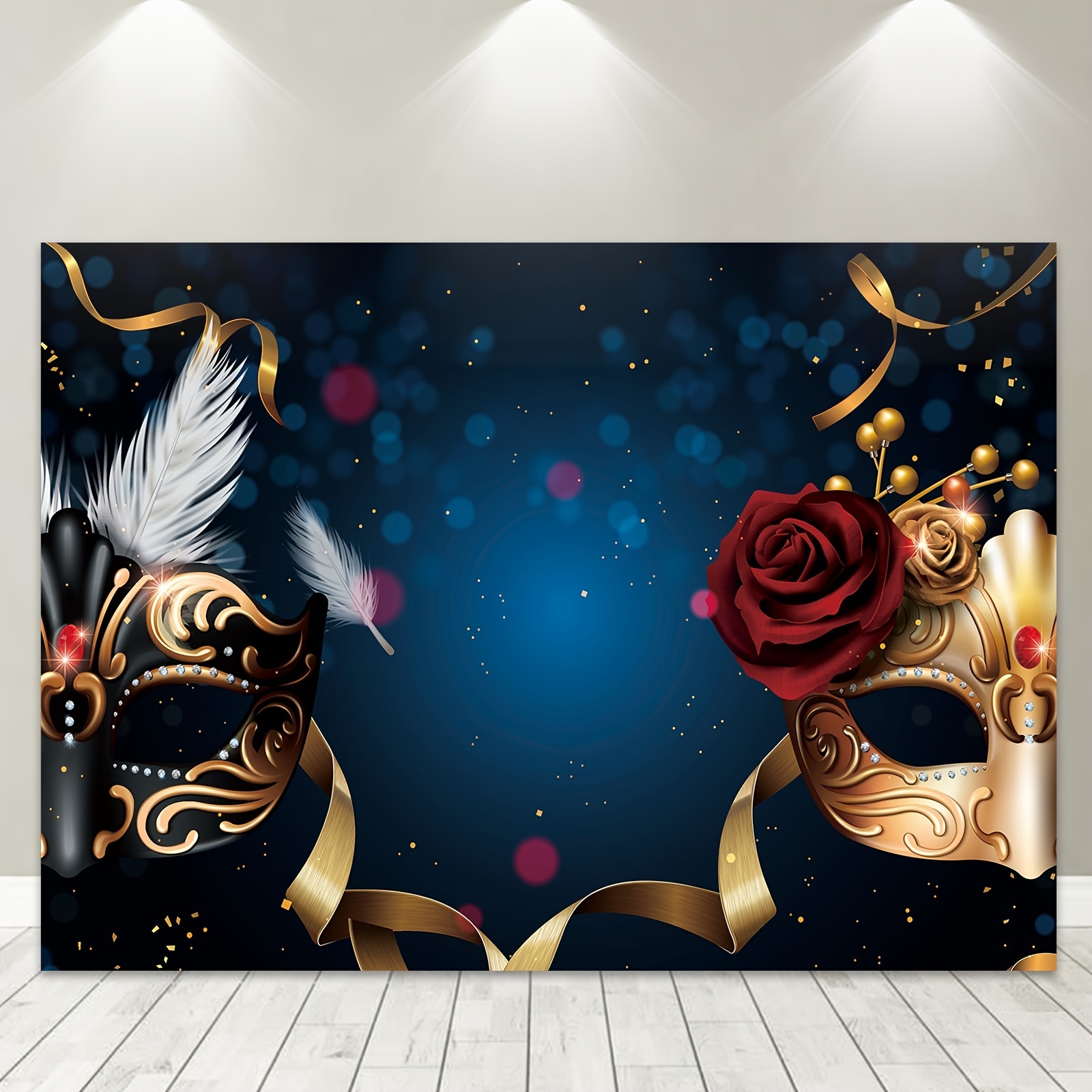 Masquerade Party Backdrop 7x5FT Retro Gold Black Mask Champagne Mardi Gras  Photography Background Fiesta Carnival Prom Party Decoration Photo Booths