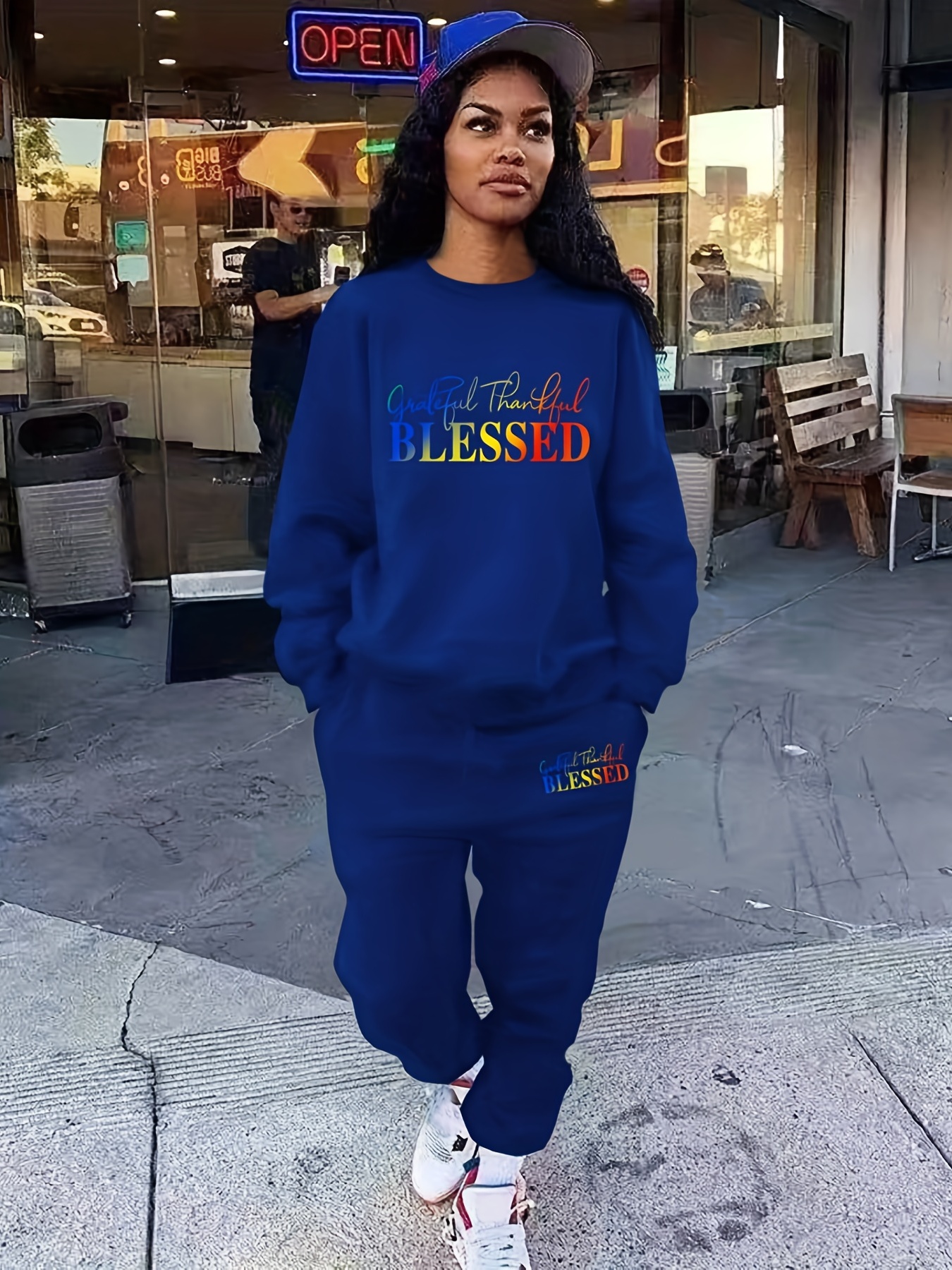 Blessed Letter Print Casual Two piece Set Crew Neck Long - Temu Canada