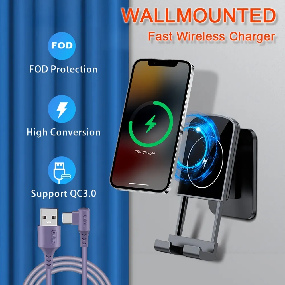 Wall Mounted Cell Phone Charging Station Ports High Speed Cables Charging Dock with Apple,Type-C,Android Port Applicable Airport Hotel Hospital 