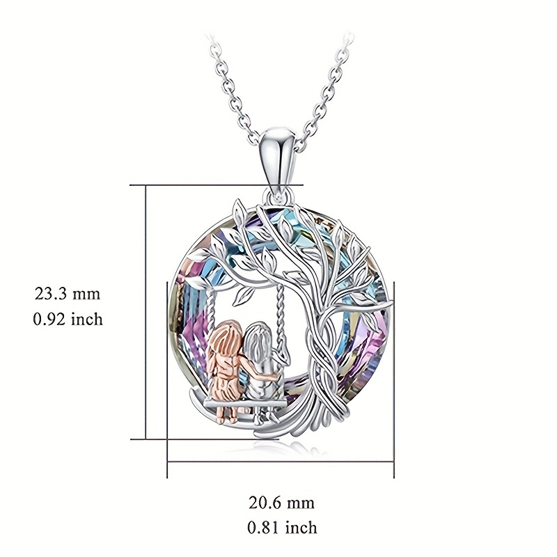 creative cute tree of life sisters on the swing pendant necklace decorative accessories holiday birthday gift for girls friends 4