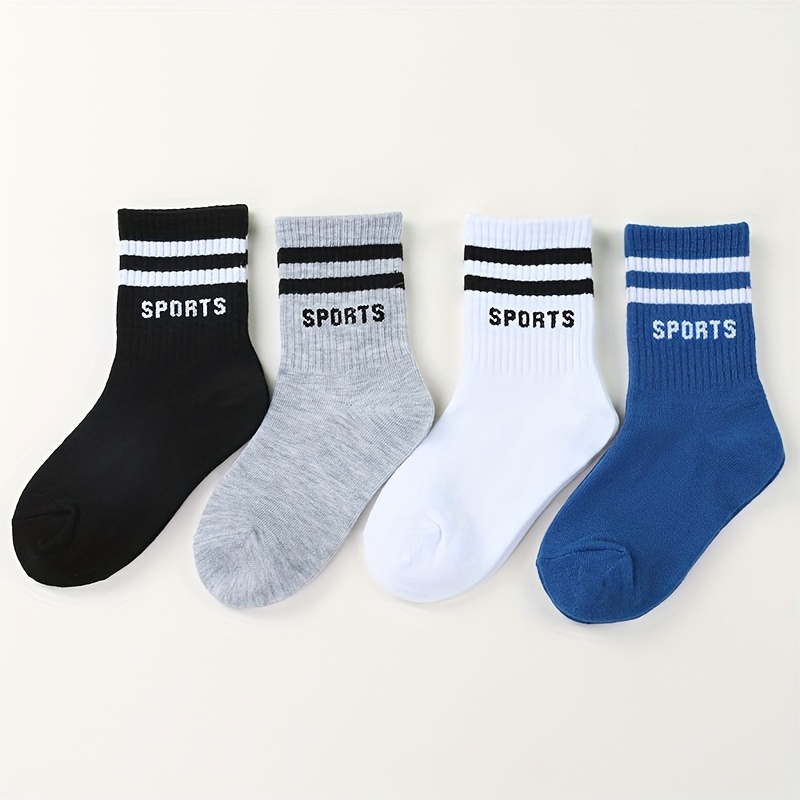 Image of 4 Pairs Of Sports Socks, Breathable Comfortable Round Neck Socks, Sports Socks For Children, Boys Socks,fall And Winter Clothes