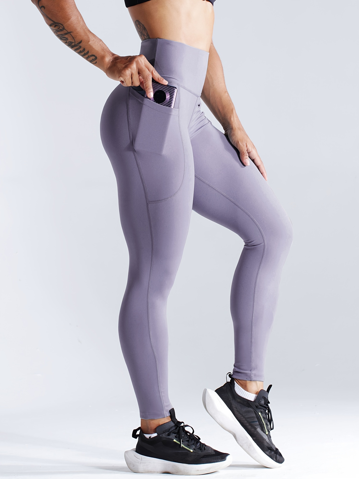 Solid Side Pockets Running Cropped Pants High Waist Fashion - Temu Canada