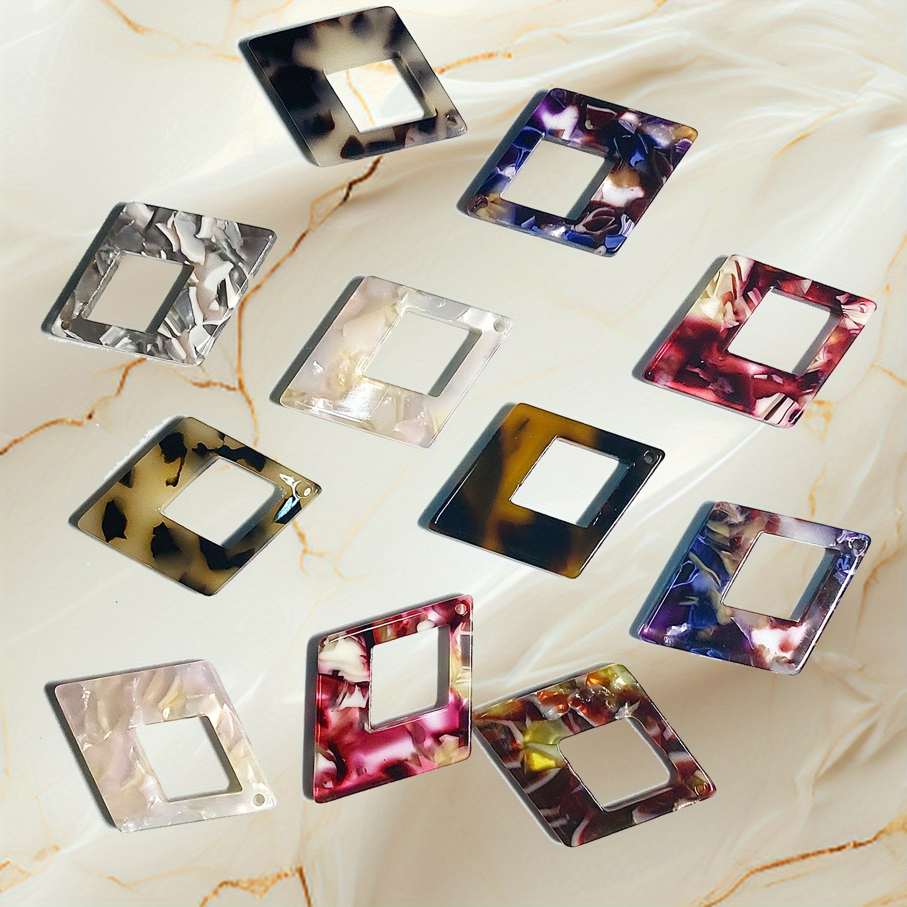 

15pcs Large Acrylic Bohemian Style Retro Square Hollow Pendants, Charms For Necklace Bracelet Craft Jewelry Making