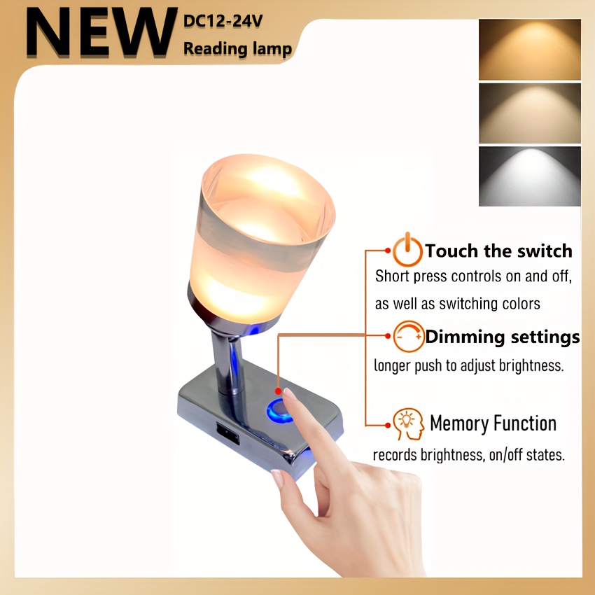 Dc12v 24v led touch dimmen rv leeslamp usb interface leeslamp, led