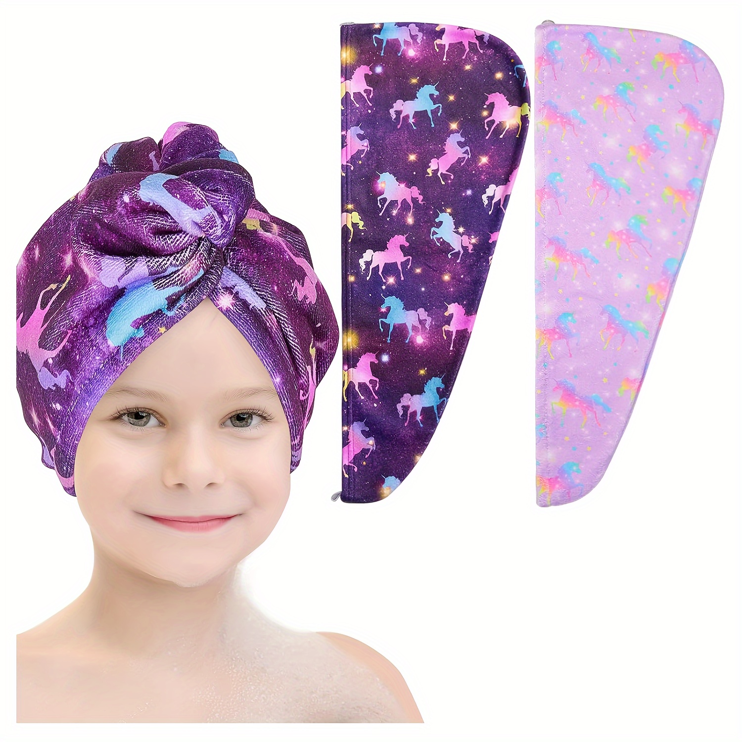 

1pc Unicorn Allover Print Microfiber Hair Towel Wrap With Button, Soft Quick Dry Towel Turban, Absorbent Hair Drying Towel For Women, Bathroom Supplies