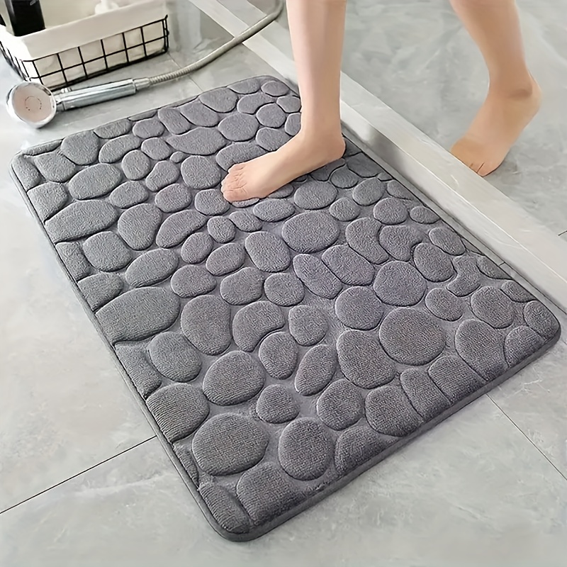1pc Cobblestone Embossed Bathroom Bath Mat, Machine Washable Bath Rug, Rapid Water Absorbent, Non-Slip, Washable, Thick, Soft And Comfortable Carpet For Shower Room, Bathroom Accessories