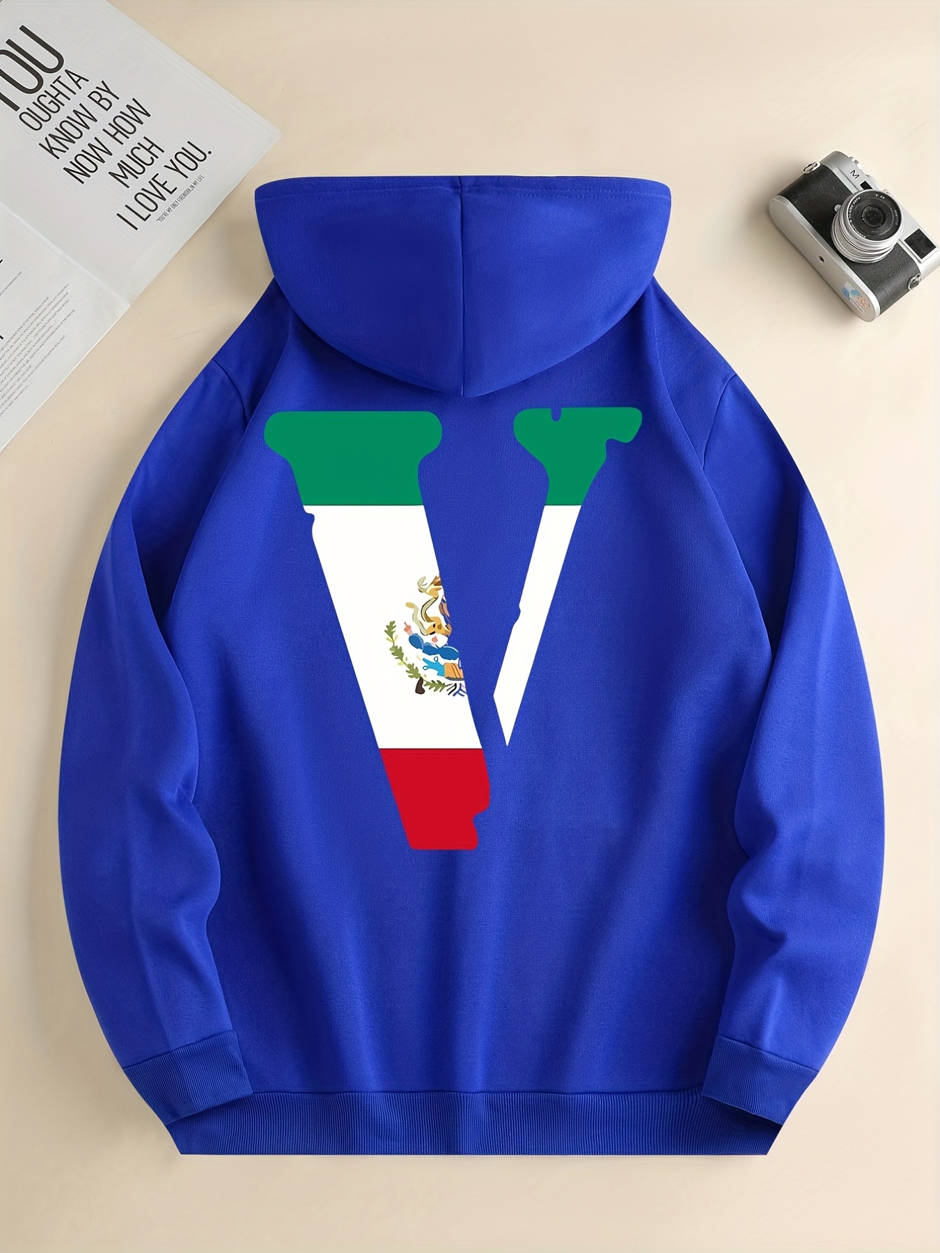 Letter V Mexico Flag Hoodie, Hoodies For Men, Men's Casual Pullover Hooded With Kangaroo Pocket For Spring As Gifts -