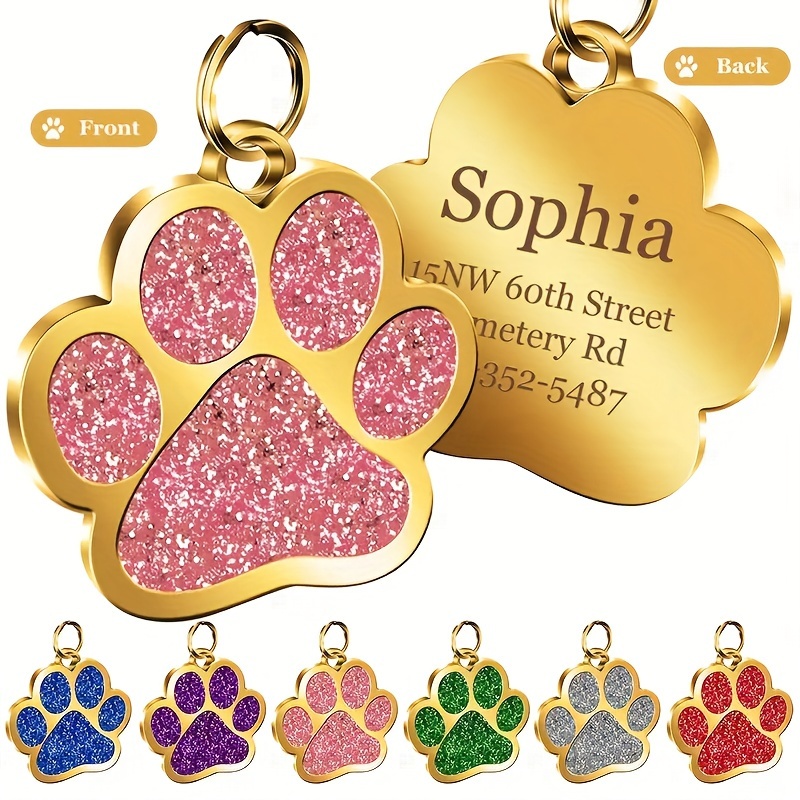 

Personalised Cat Dog Puppy Pet Id Name Pendants, Custom Dog Cat Tags, Collar Tag Pendant Pet Accessories Paw Glitter Pendant, Perfect Gift For Your Pet