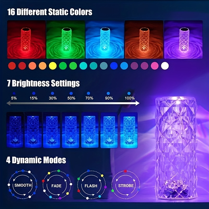Touch Crystal Lampe mit Led 16 Farben ändern dimmbare, Rgb-Farbverlauf  Dynamischer Modus, wiederaufladbare protable Tischlampe mit Fernbedienung  für Schlafzimmer, Livin