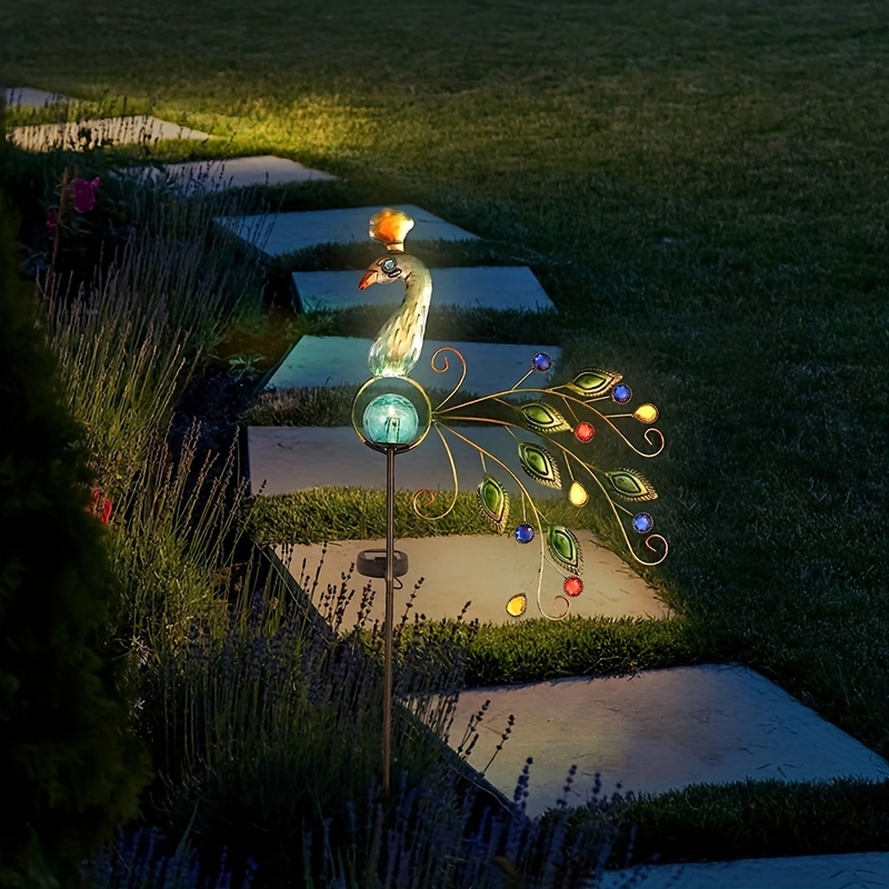 Garden Solar Lights Stake Metal Peacock Decor Solar Garden - Temu