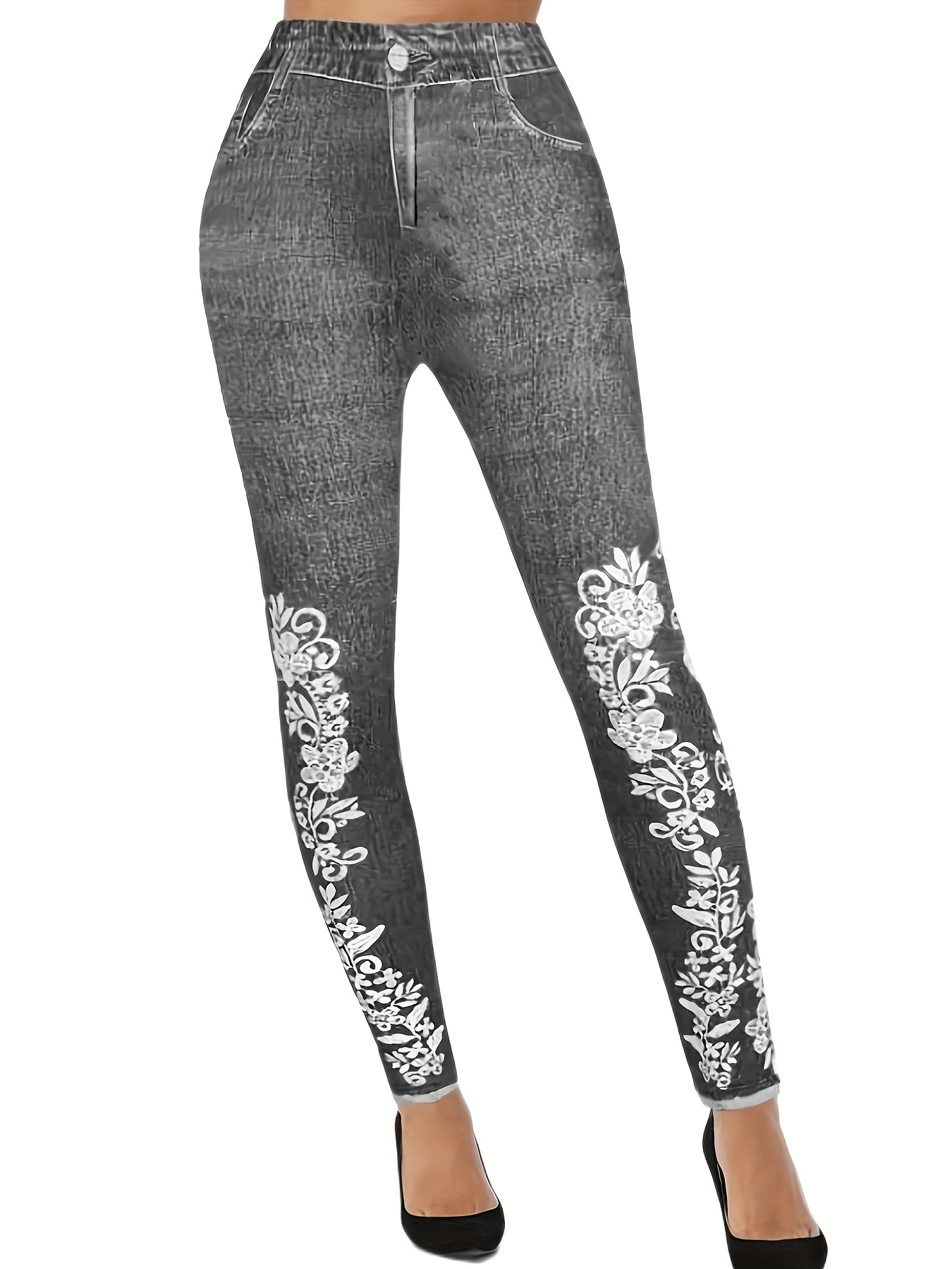 Leggings Estampado Mezclilla Rotos Leggings Casuales - Temu