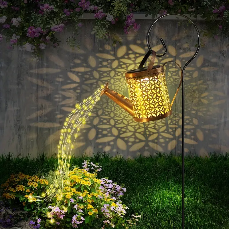 1pc solar watering can with lights solar lanterns outdoor hanging waterproof garden decor flash warm light with stand solar lights outdoor garden decorative retro metal solar garden lights yard decorations for lawn path patio halloween decorations lights outdoor details 1