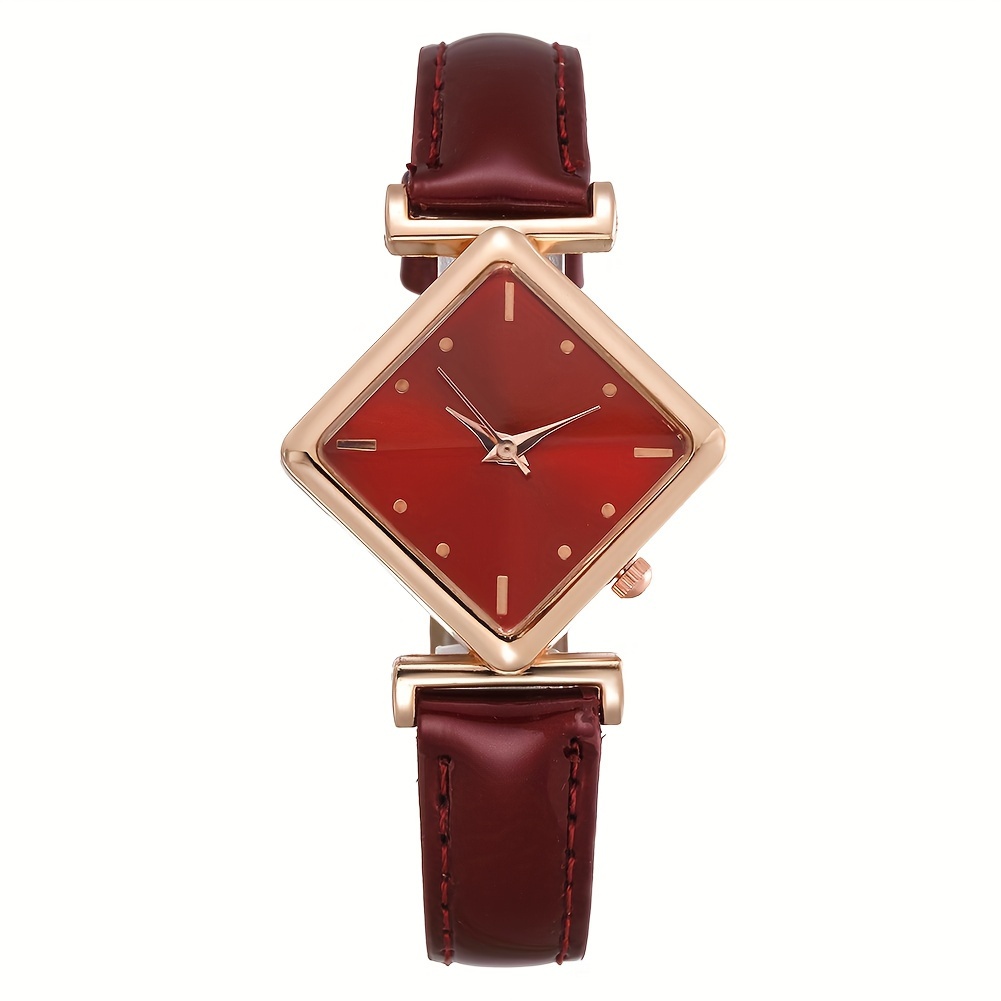 womens watch elegant rhombus pointer quartz watch retro fashion analog pu leather wrist watch red 11
