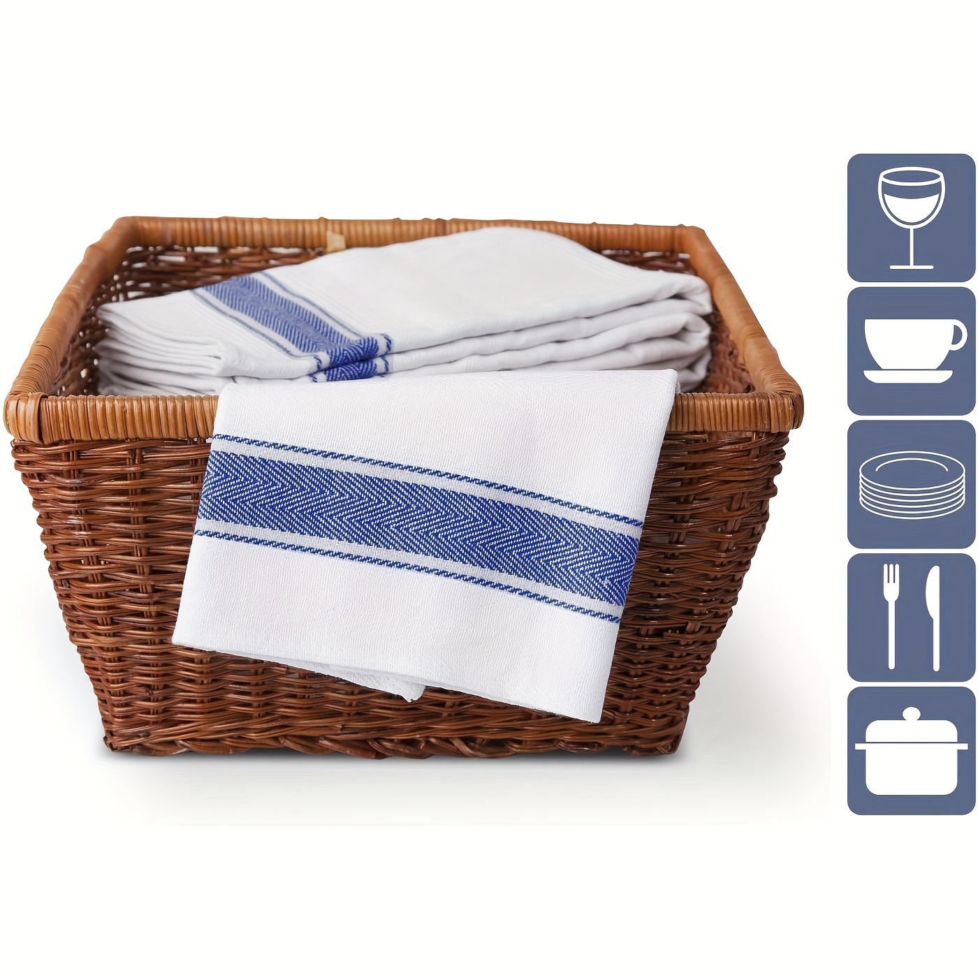 

1/4/12pcs, Hand Towels, Cleaning Cup Dishcloth, Dish Towel Set, White Tea Towels With Blue Stripes And Hanging Loop, Cleaning Stuff