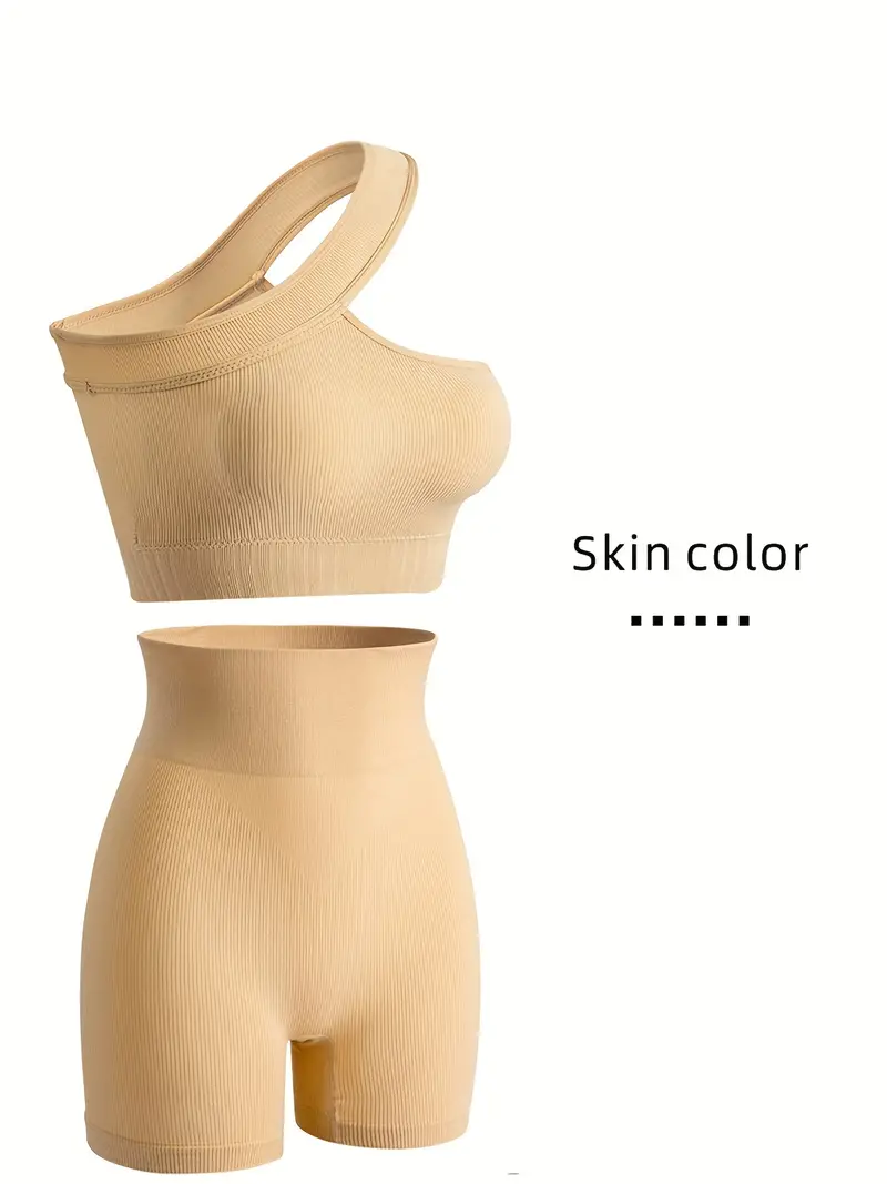 Simple Solid Bra Panties One Shoulder Strap Sports Bra Tummy - Temu