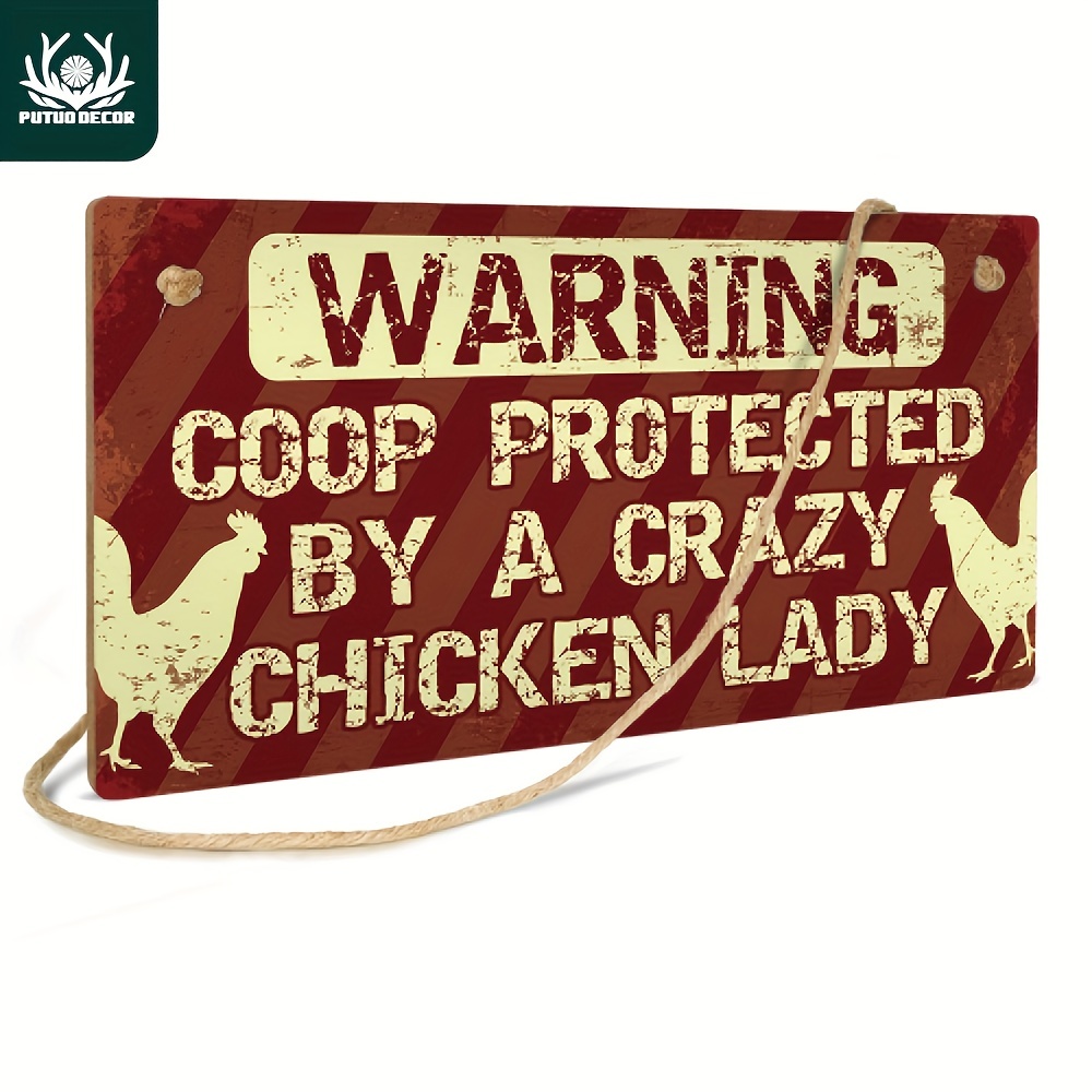 

1pc, Caution Coop Patrolled By Crazy Chicken Lady Wooden Sign (4''x 8''/ 10cm*20cm), Plaque Decor Wall Art, Wall Decor, Room Decor, Home Decor, Restaurant Decor, Bar Decor, Cafe Decor, Garage Decor