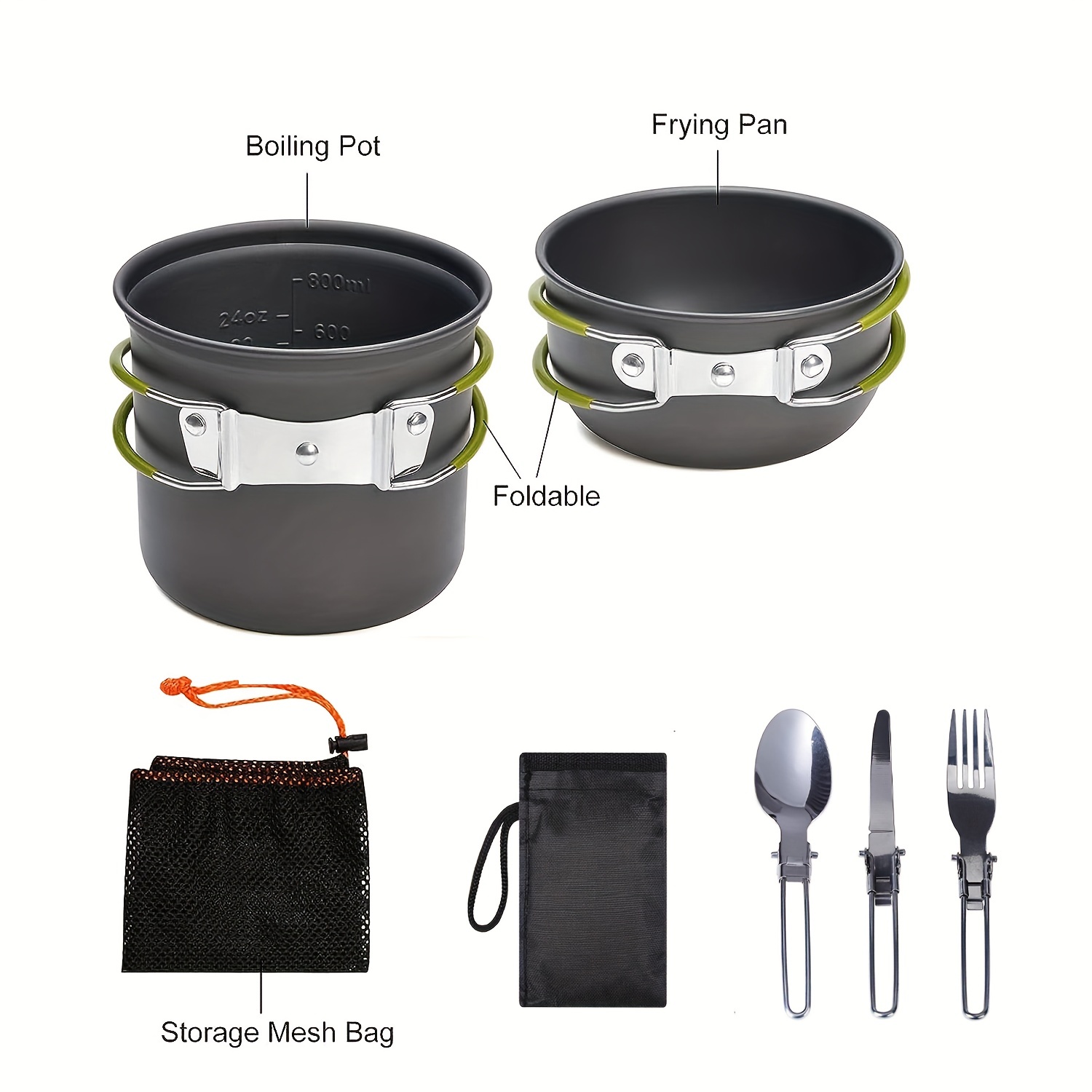 Camping Cookware With Mesh Bag Kit Outdoor Portable Pan - Temu