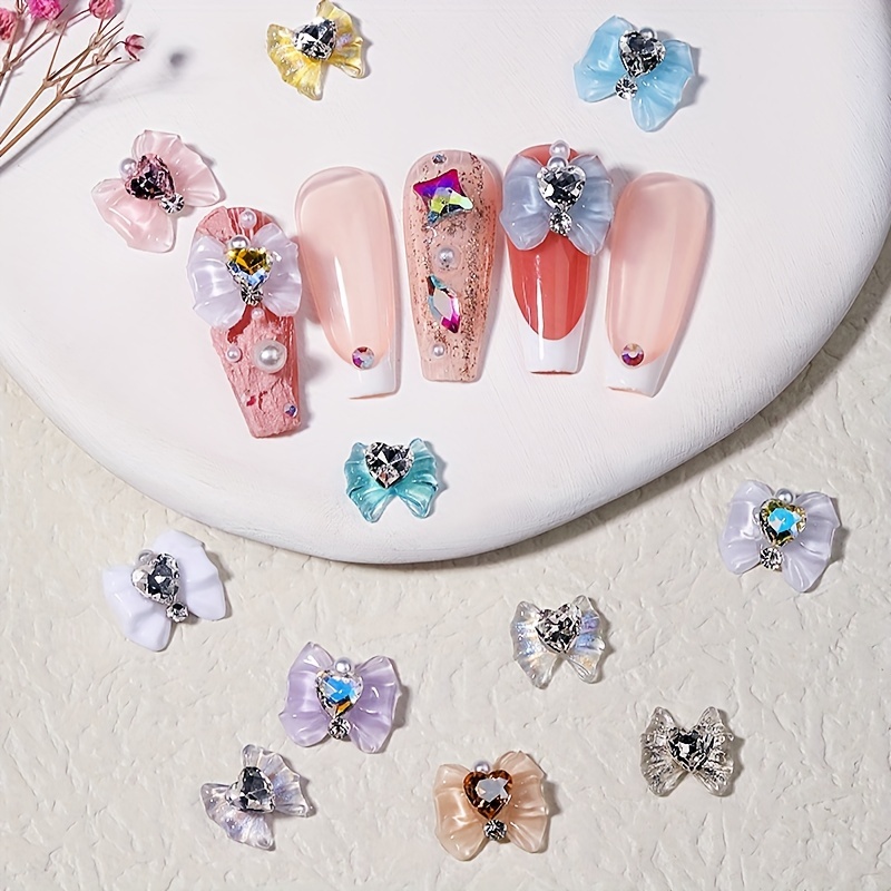 3D Bow & Heart Nail Decoration Resin Gems Charms DIY Nails
