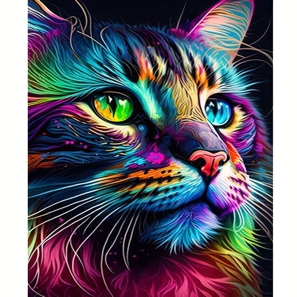 

1pc Diy Diamond Painting For Adults Colorful Cat Animals Picture Cross Stitch Kit Full Round Diamond Embroidery Mosaic Art Picture Of Rhinestones Gift 30x40cm/12x16inch Without Frame