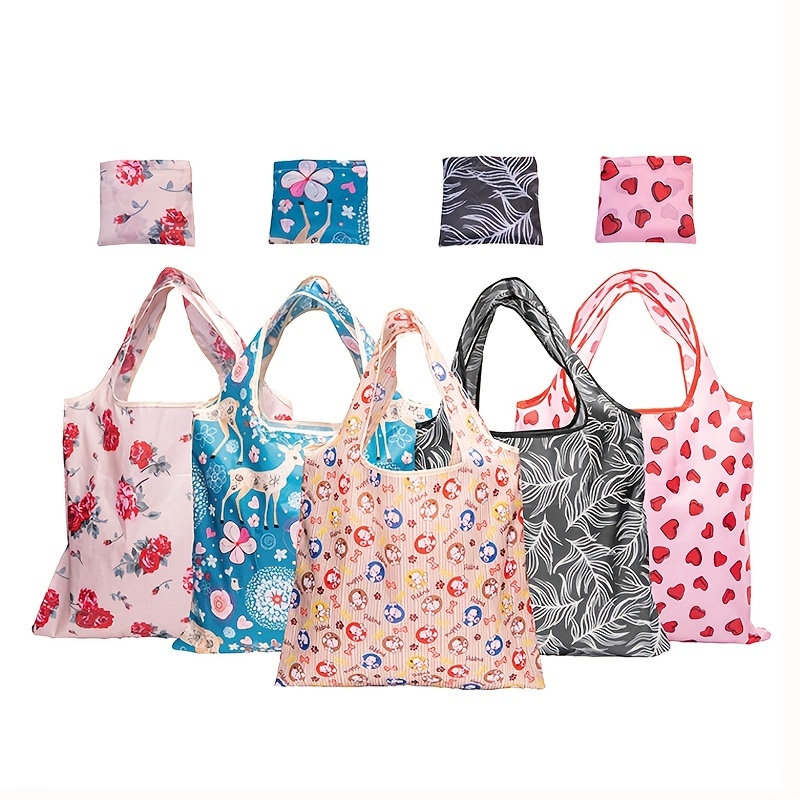 Reusable Fashion Printing Foldable Eco-Friendly Shopping Bag Tote Folding Pouch  Handbags Cute Convenient for Travel Grocery Bag