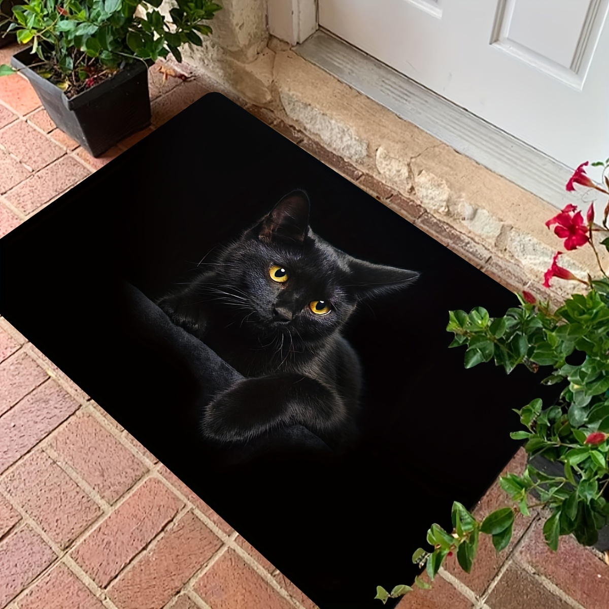 

1pc, Black Cat Print Door Mat,anti Slip And Anti Fouling Polyester Rug, Indoor And Outdoor Available, Home Decor, Room Decor