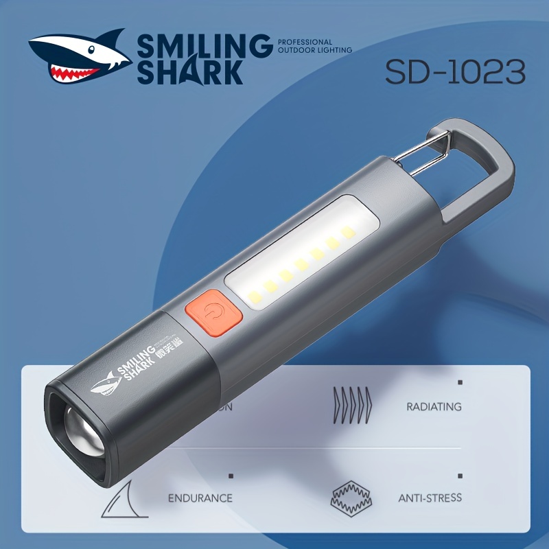 smiling shark sd1023 led torch light xpe super bright flashlight with hook camping light usb rechargeable zoomable waterproof outdoor household emergency hiking lights details 0