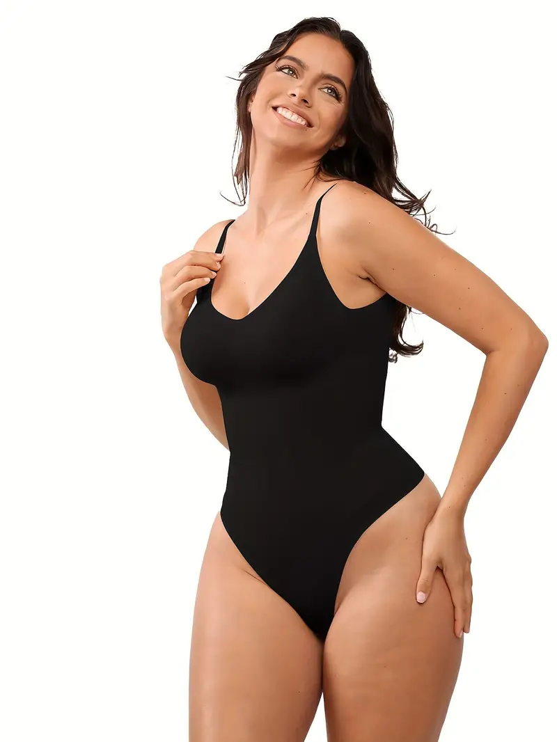 Plus Size Simple Shapewear Bodysuit, Women's Plus Solid Seamless Tummy  Control Backless Elastic Slimming Bodysuit