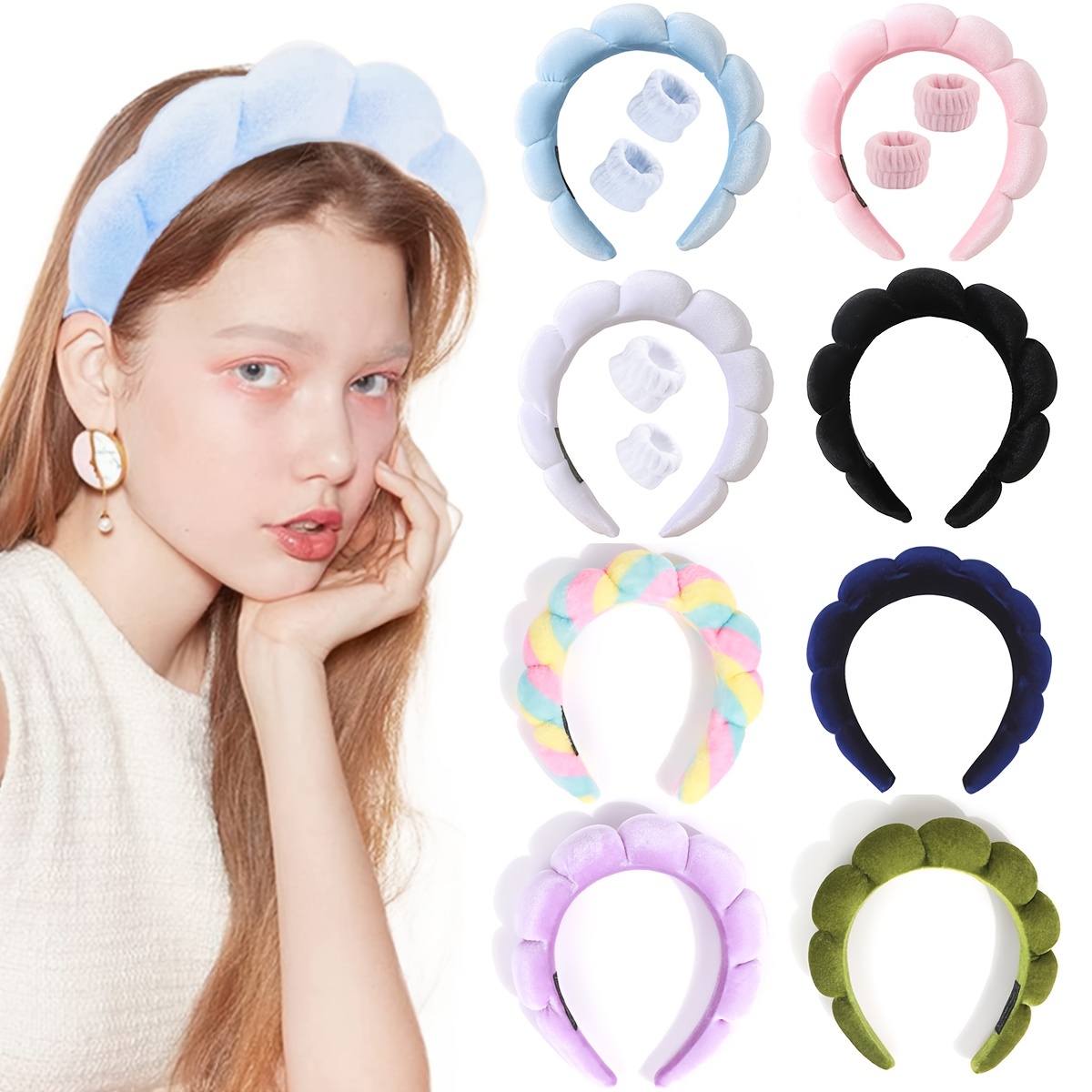 Skincare Headbands for Women Makeup,Twisted Bubble Make Up Hair Band for  Washing Face