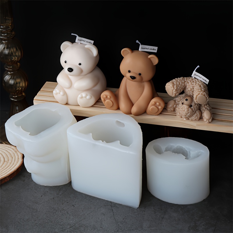 Large Bow Tie Bear Family Silicone Candle Mold Creative Animal