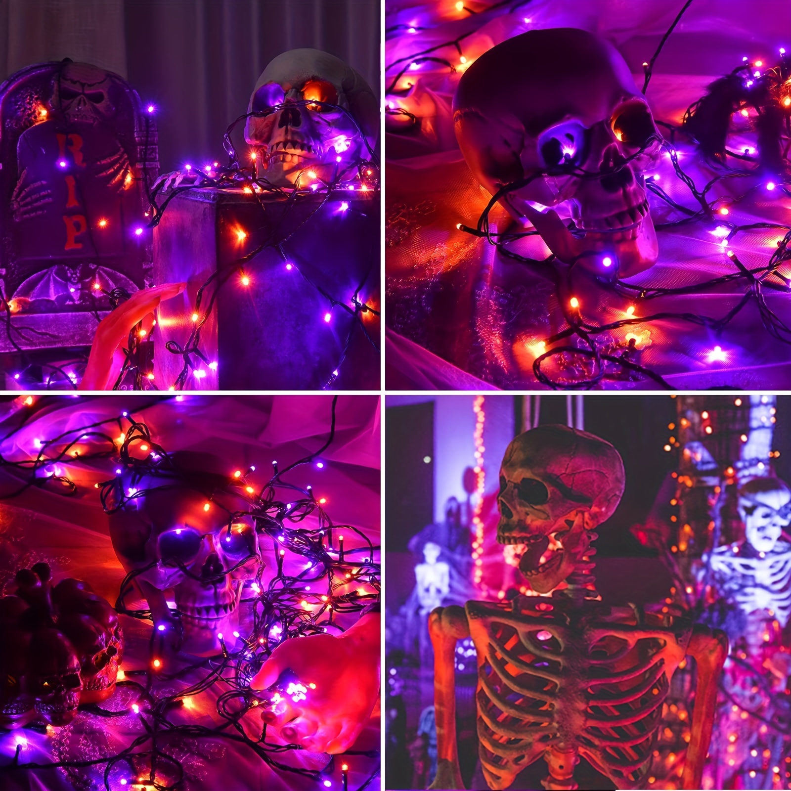 Mairbeon Halloween Skeleton String Light Waterproof 10/20/30/40 LED Battery  Operated USB Rechargeable Indoor Outdoor Festival Party Decoration Fairy