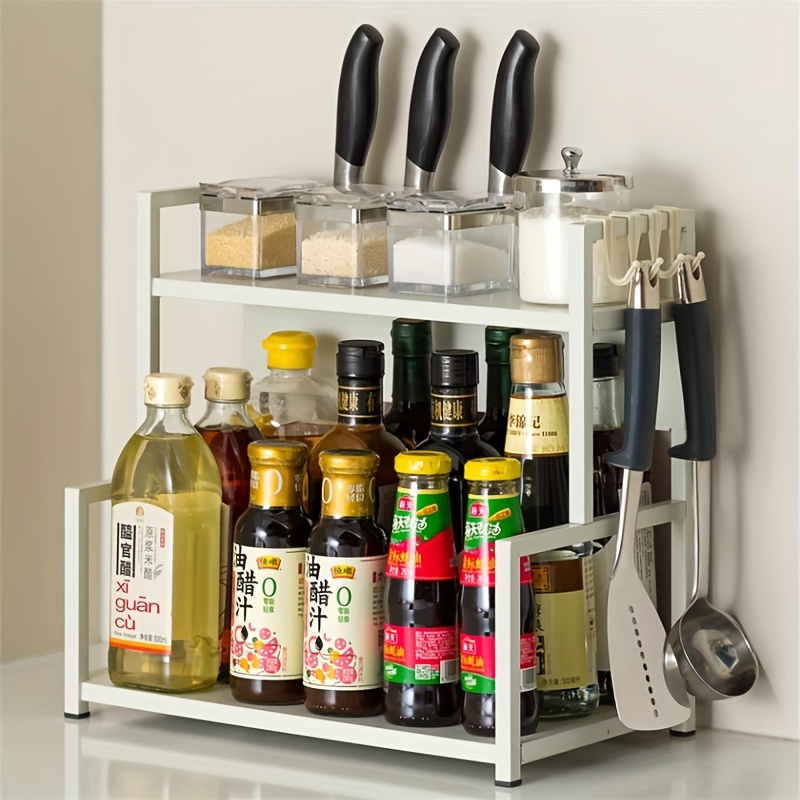 Spice Seasoning Jar & Rack Set with Knives Organizer Holder & Storage in  White