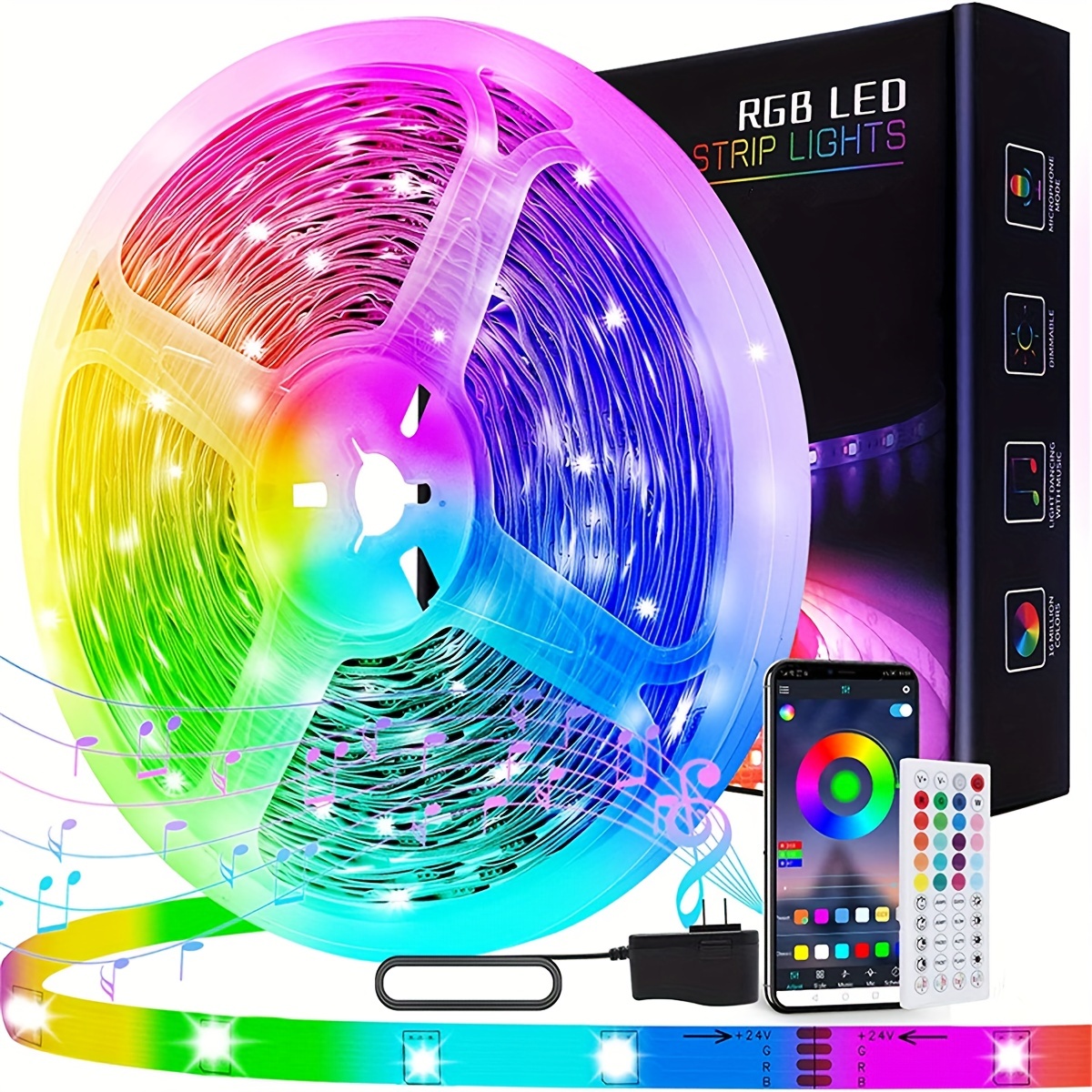 Led Lights for Bedroom 100 ft (2 Rolls of 50ft) Music Sync Color Changing  RGB Led Strip Lights with Remote App Control Bluetooth Led Strip, Led  Lights