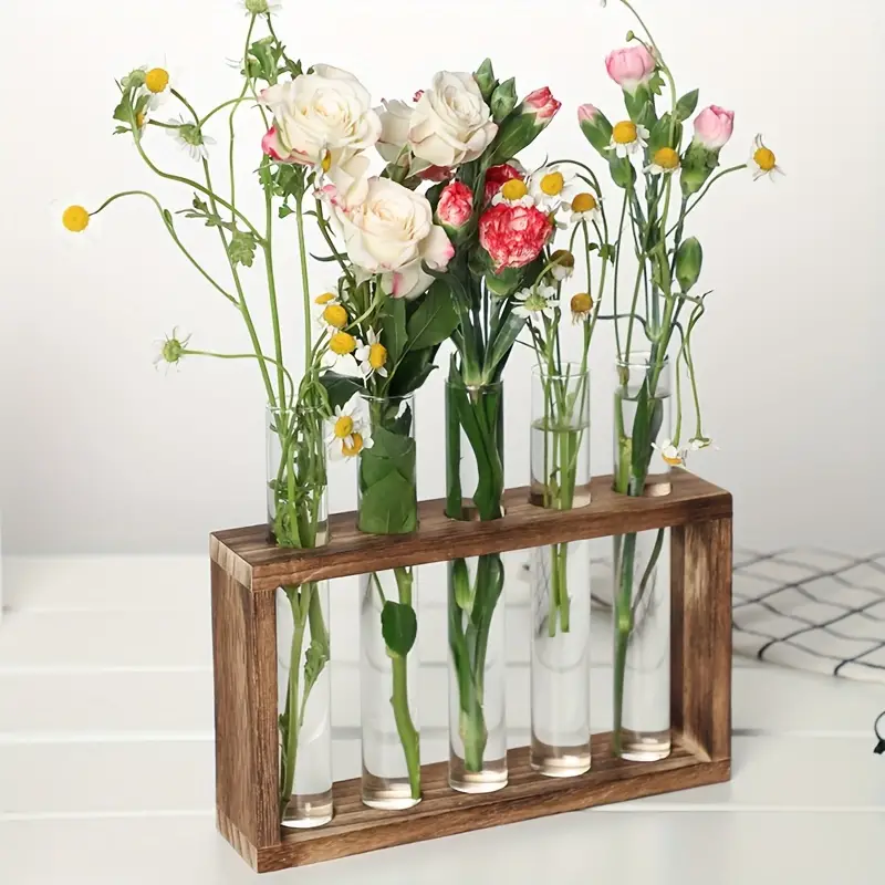 green plant test tube vase hydroponic water based flower details 1
