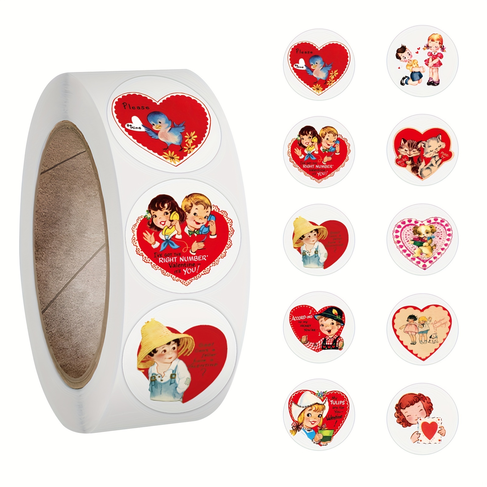 Valentine's Day Stickers Roll Retro Heart Shape Self - Temu