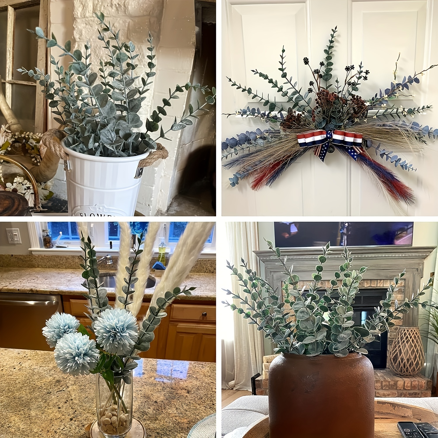 CEWOR 24 tallos de eucalipto para decoración de hojas de eucalipto  artificiales, ramas de vegetación sintética para centros de mesa de boda,  arreglo