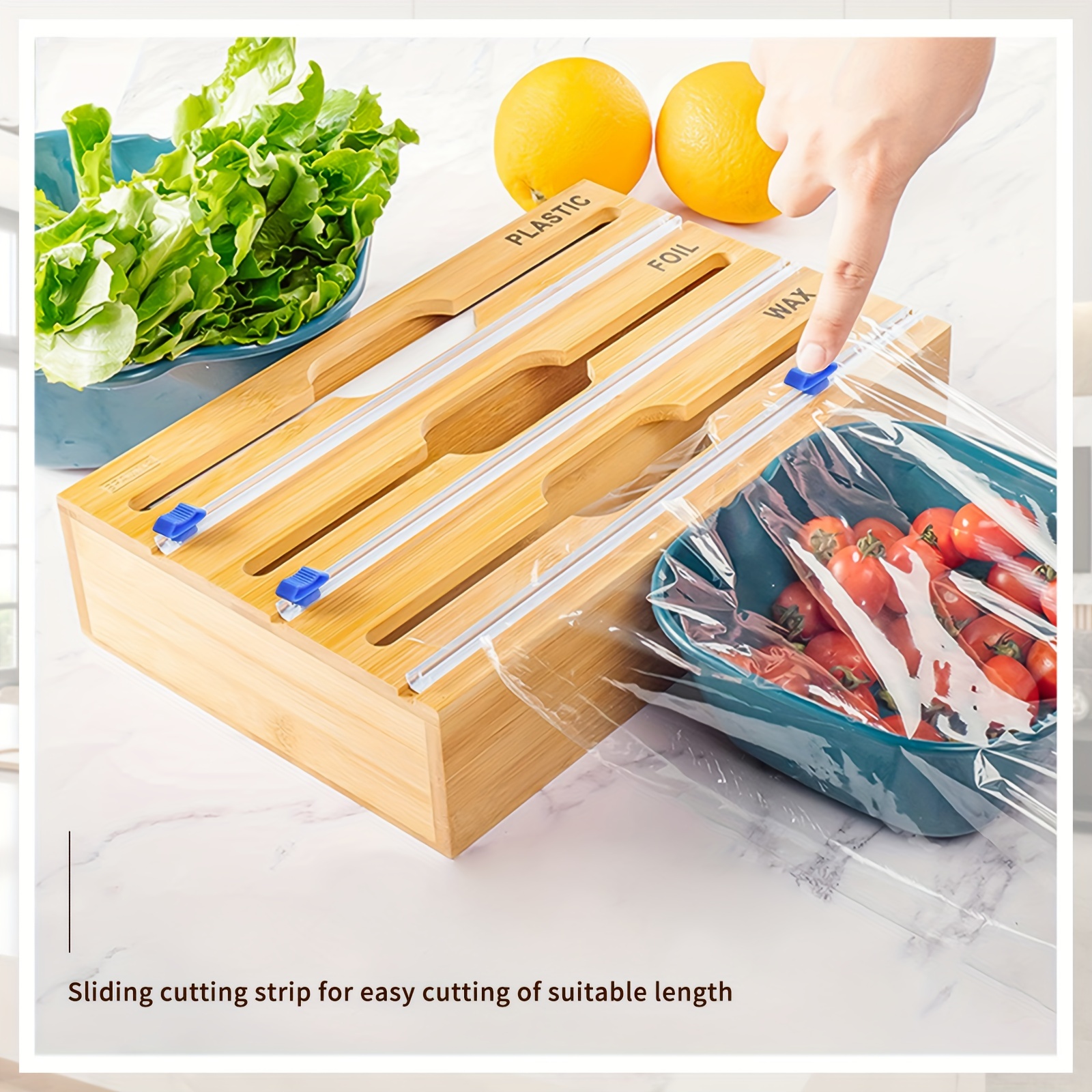 Bamboo Storage Bag With 1/2 Cutter, Foil And Plastic Wrap Organizer,  Finishing Storage Box, Ziplock Bag Storage Organizer For Kitchen Drawer,  Compatible With Gallon, Quart, Sandwich And Snack Variety Size Bag, Kitchen