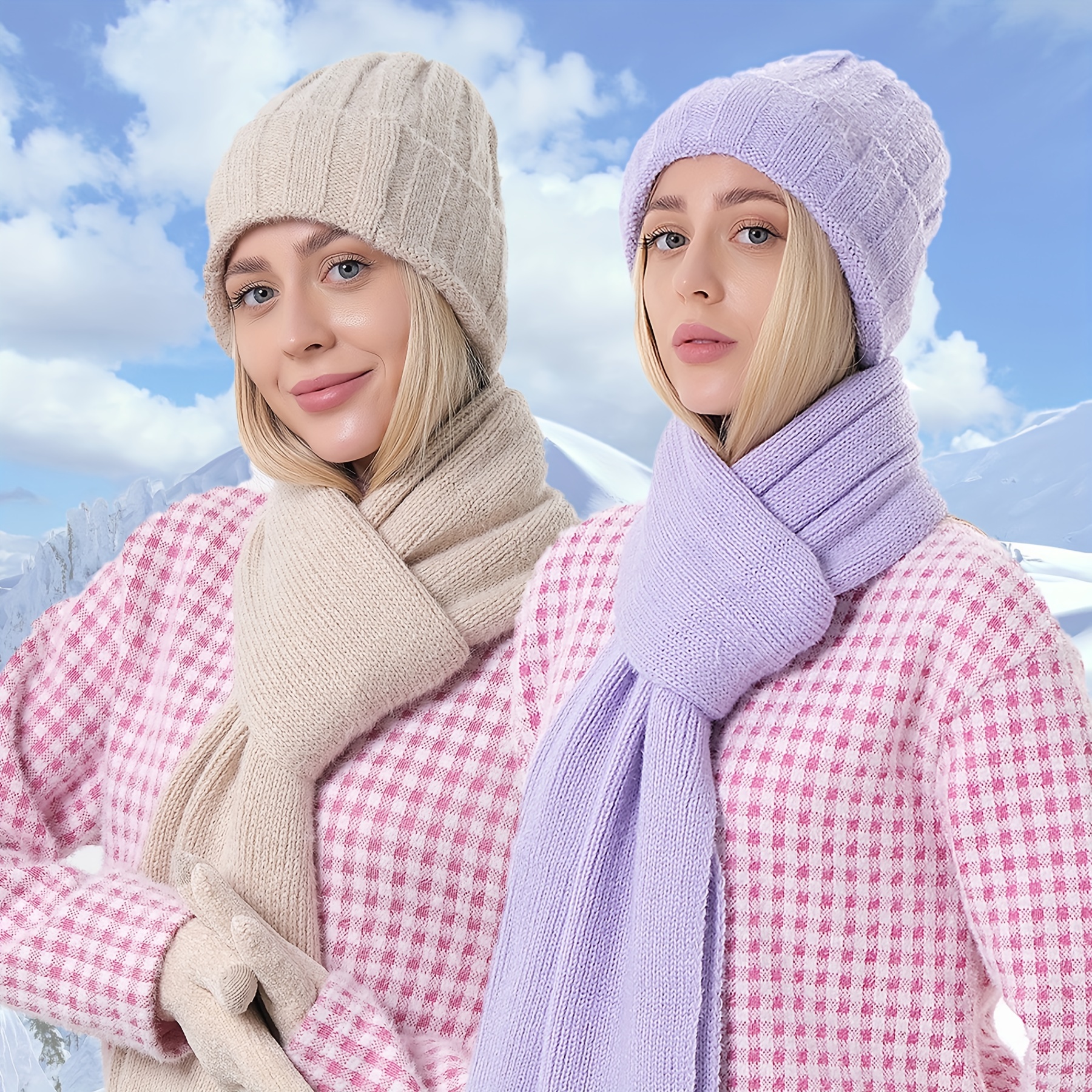 Ensemble De 2 Bonnets Écharpe D'hiver Pour Femmes Chapeaux - Temu