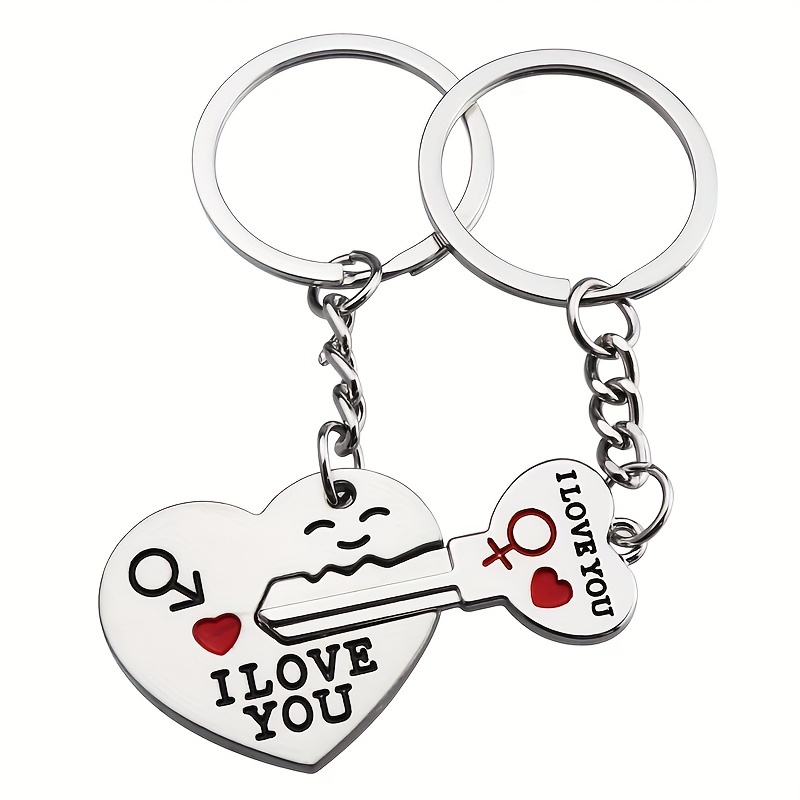 i love you heart couple keychain pendant vintage stainless steel car keyring ornament bag purse charm accessories