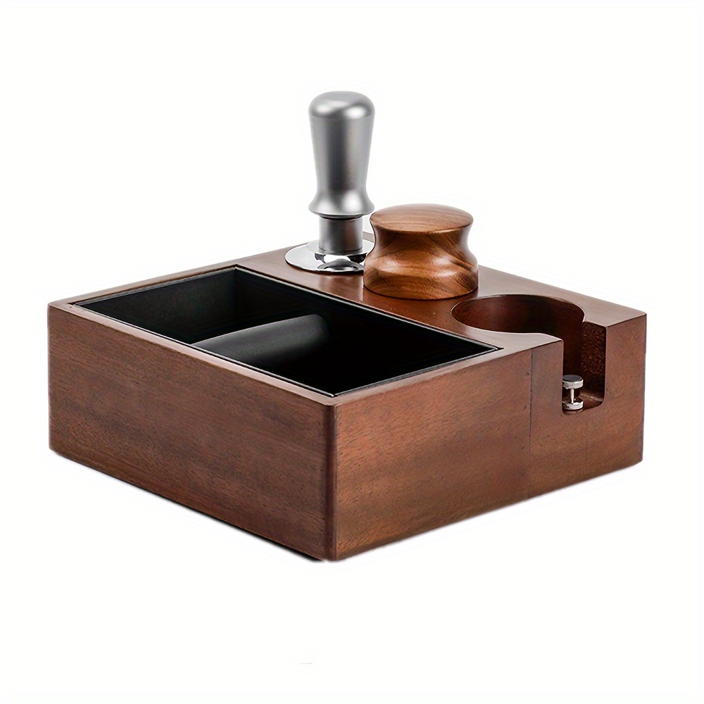 1pc Espresso Knock Box, 4 IN One Espresso Accessories Organizer Box  Compatible With 51-53&58MM Espresso Accessories, Natural Mahogany Tamping  Station